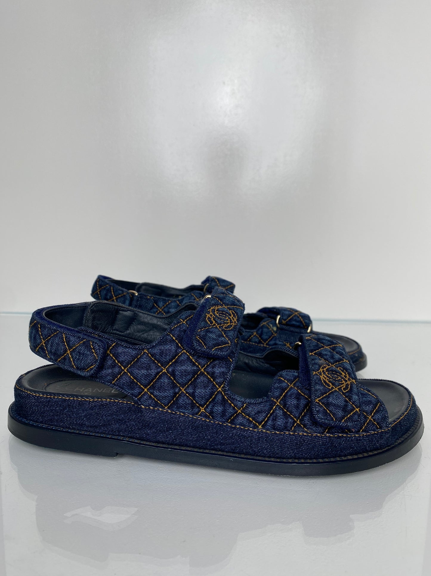 Chanel Denim Quilted CC Logo Dad Sandals, 41.5