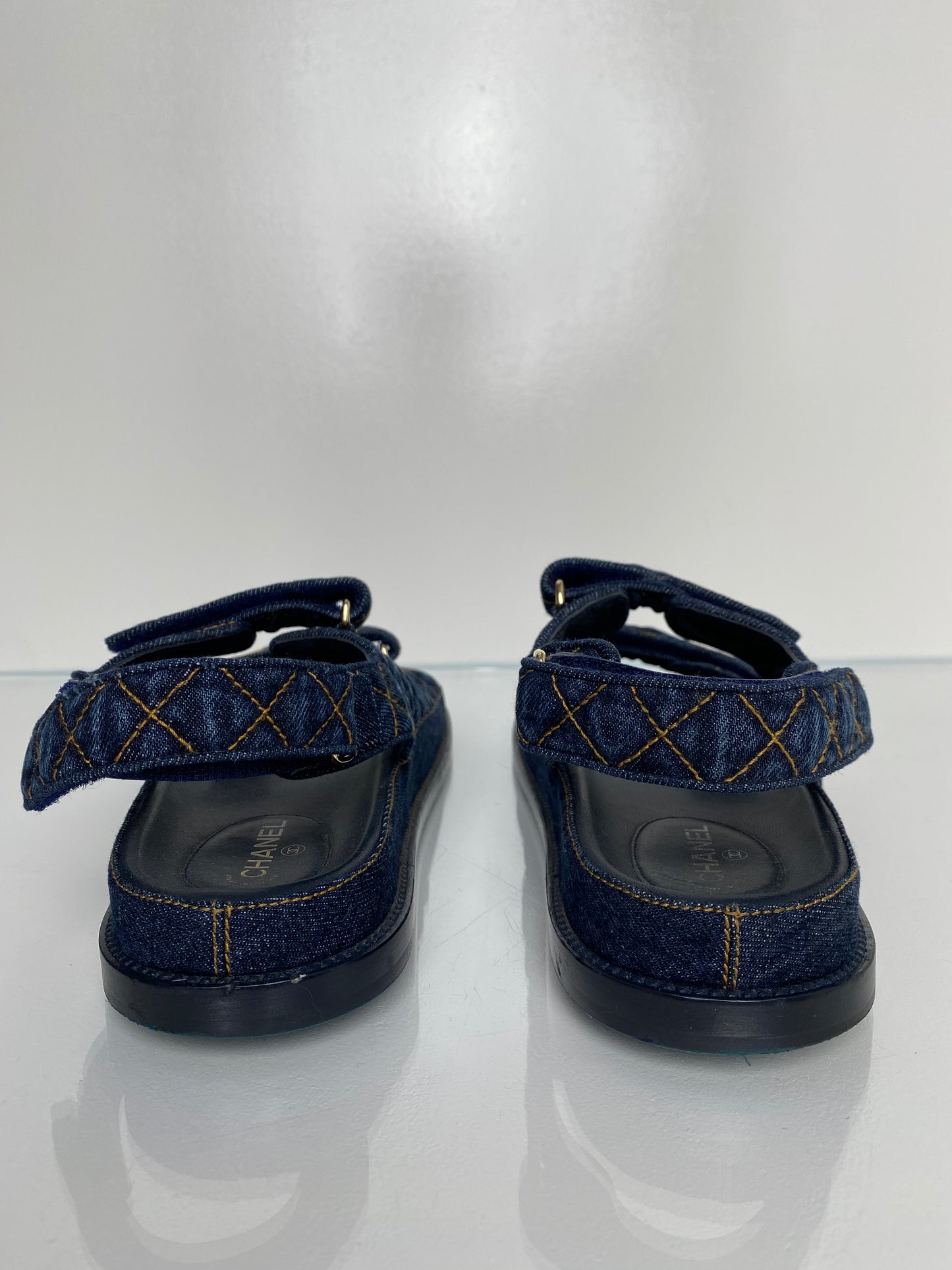 Chanel Denim Quilted CC Logo Dad Sandals, 41.5