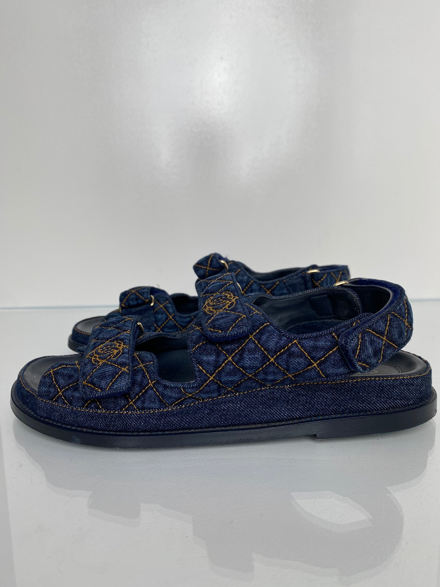 Chanel Denim Quilted CC Logo Dad Sandals, 41.5