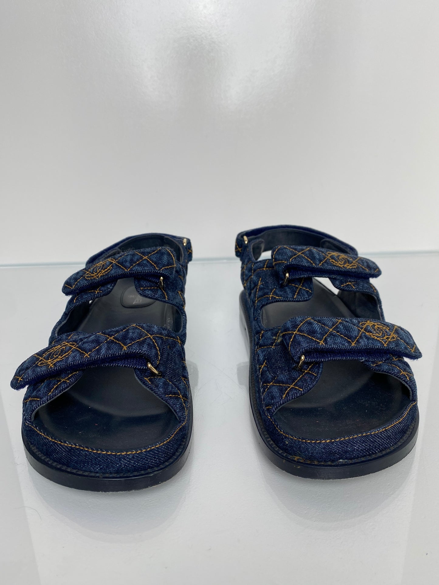 Chanel Denim Quilted CC Logo Dad Sandals, 41.5