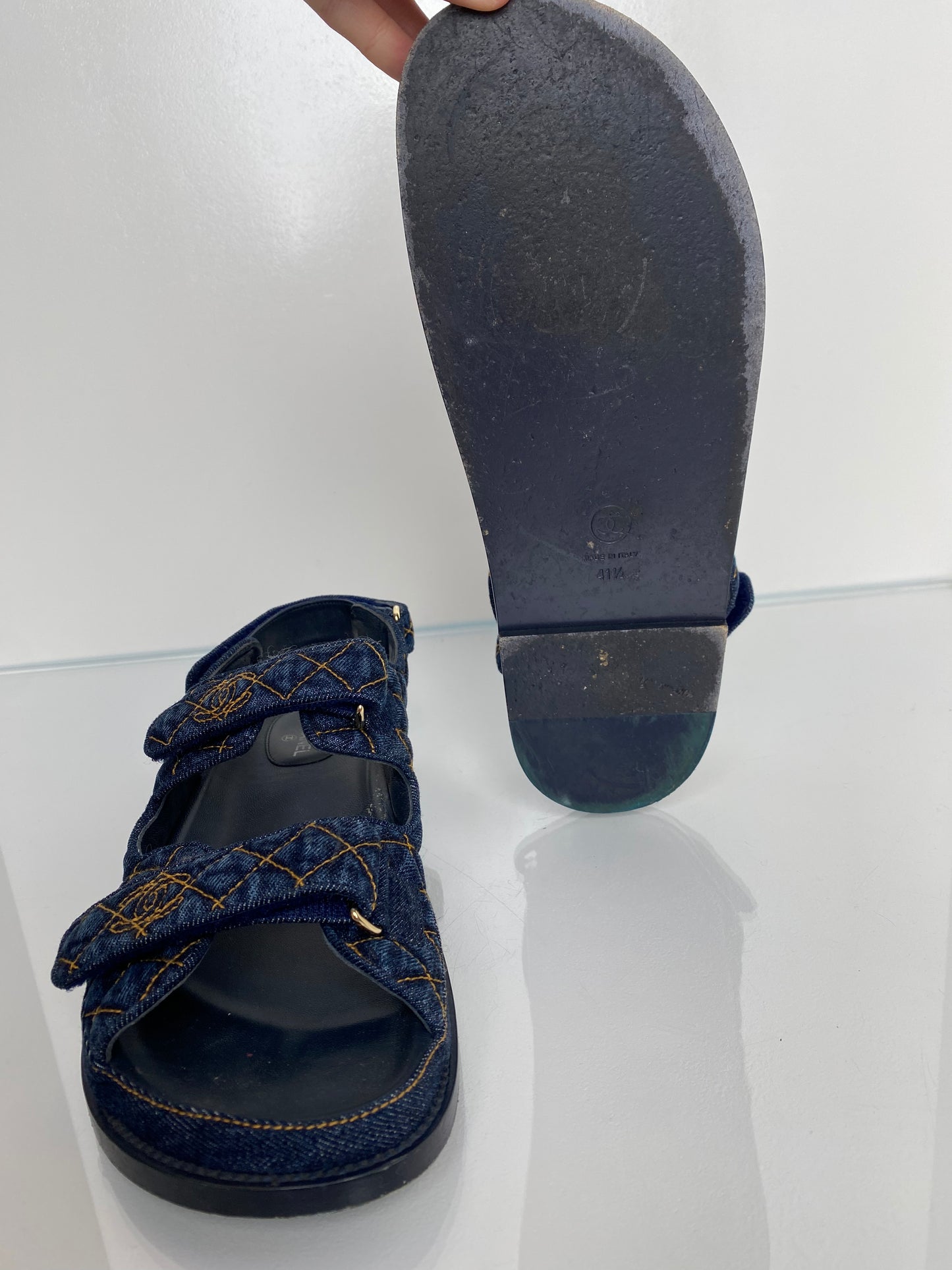 Chanel Denim Quilted CC Logo Dad Sandals, 41.5