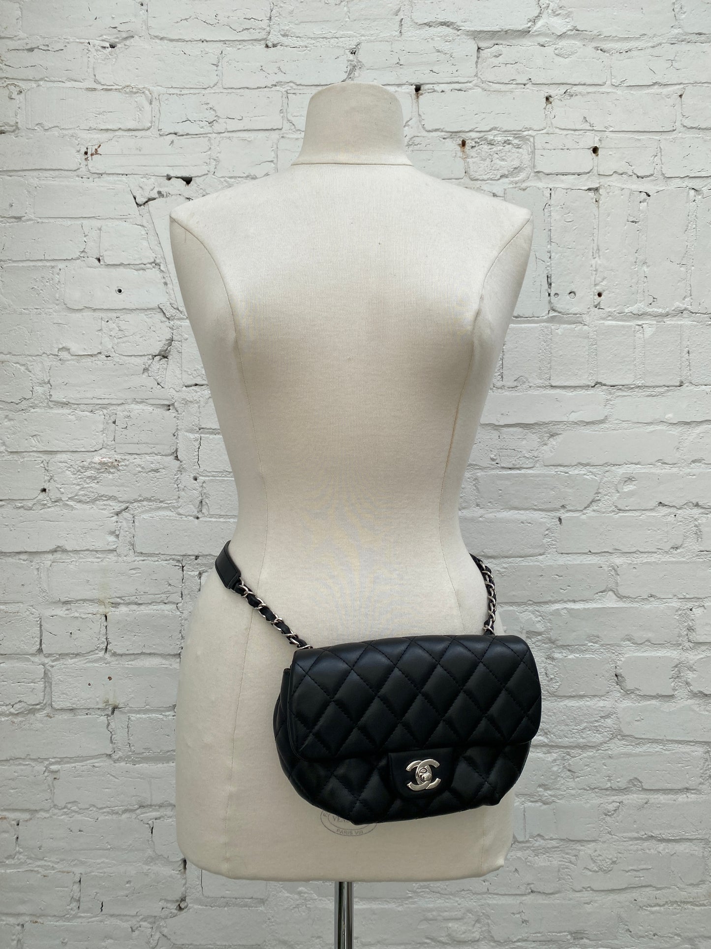 Chanel Bum Bag Black Lambskin Leather SHW