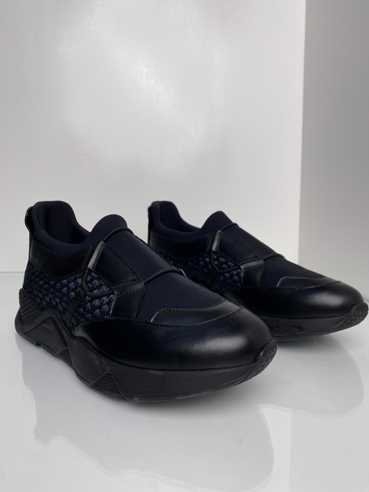 Clergerie Black Leather & Raffia Sneakers, W 10.5 M 8.5