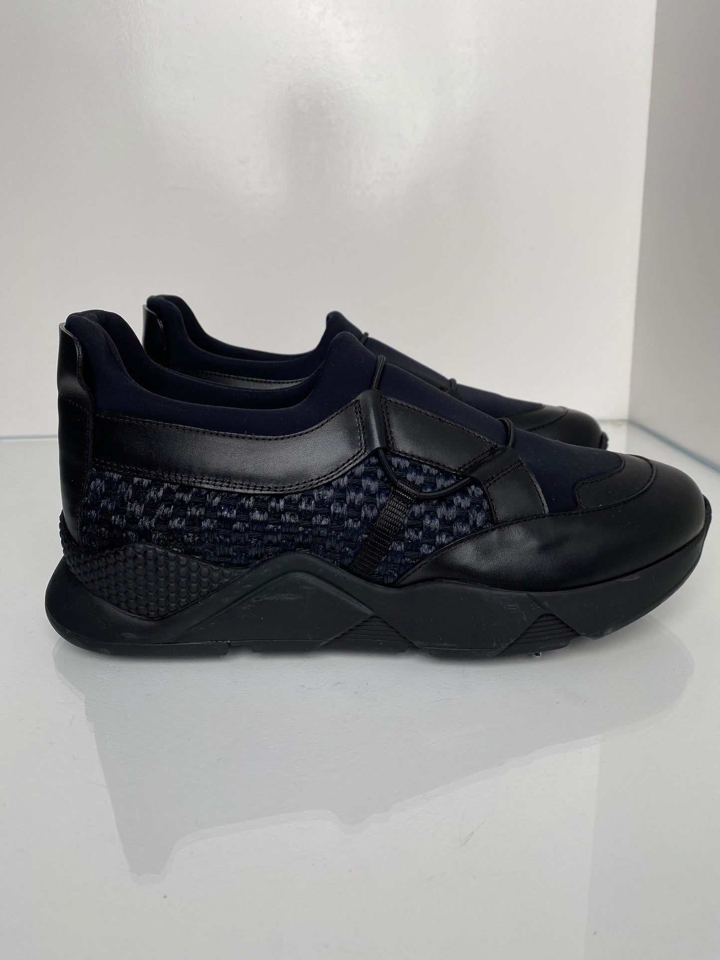 Clergerie Black Leather & Raffia Sneakers, W 10.5 M 8.5