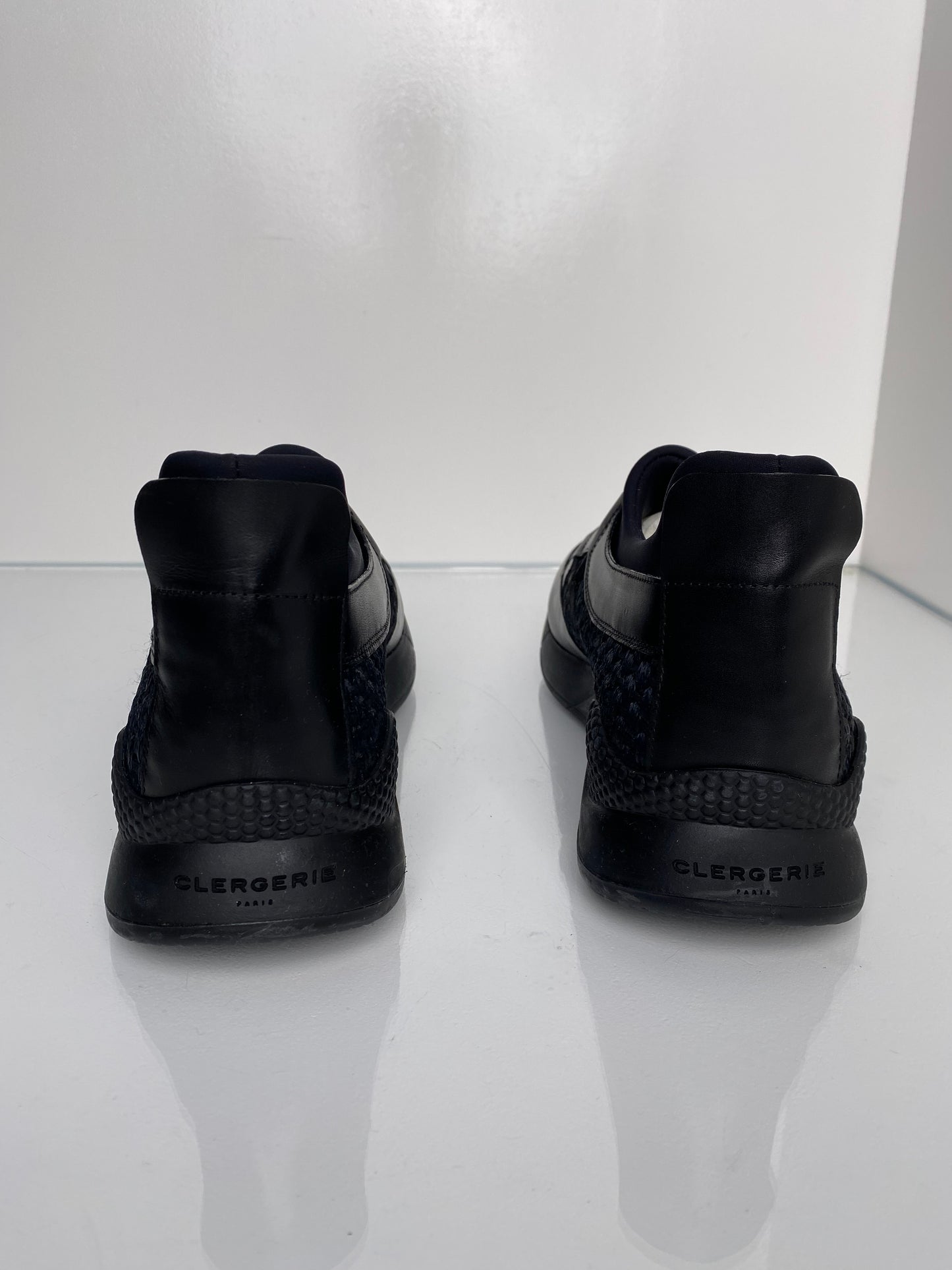 Clergerie Black Leather & Raffia Sneakers, W 10.5 M 8.5