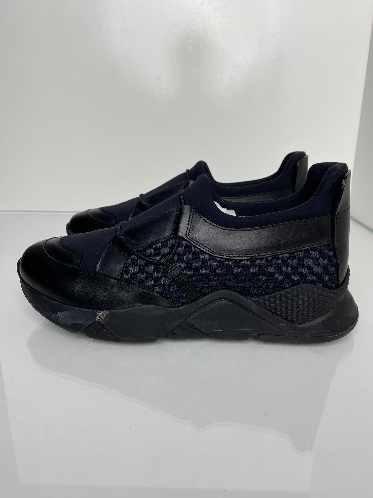Clergerie Black Leather & Raffia Sneakers, W 10.5 M 8.5