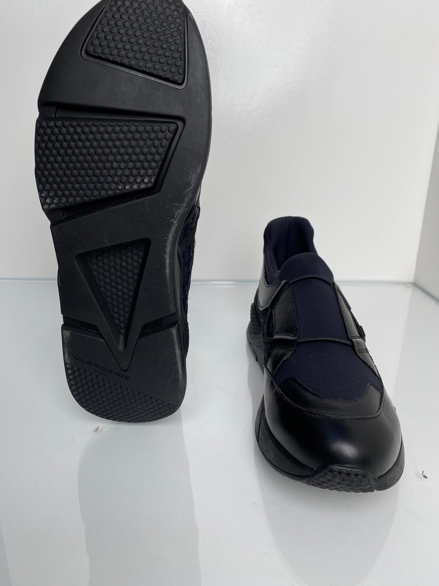Clergerie Black Leather & Raffia Sneakers, W 10.5 M 8.5