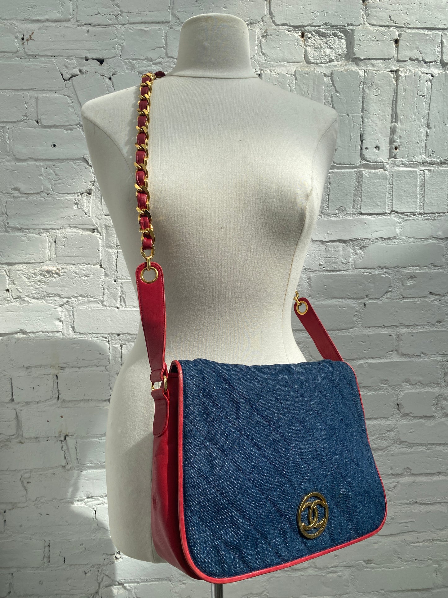 Chanel Blue & Red Denim & Leather Crossbody GHW