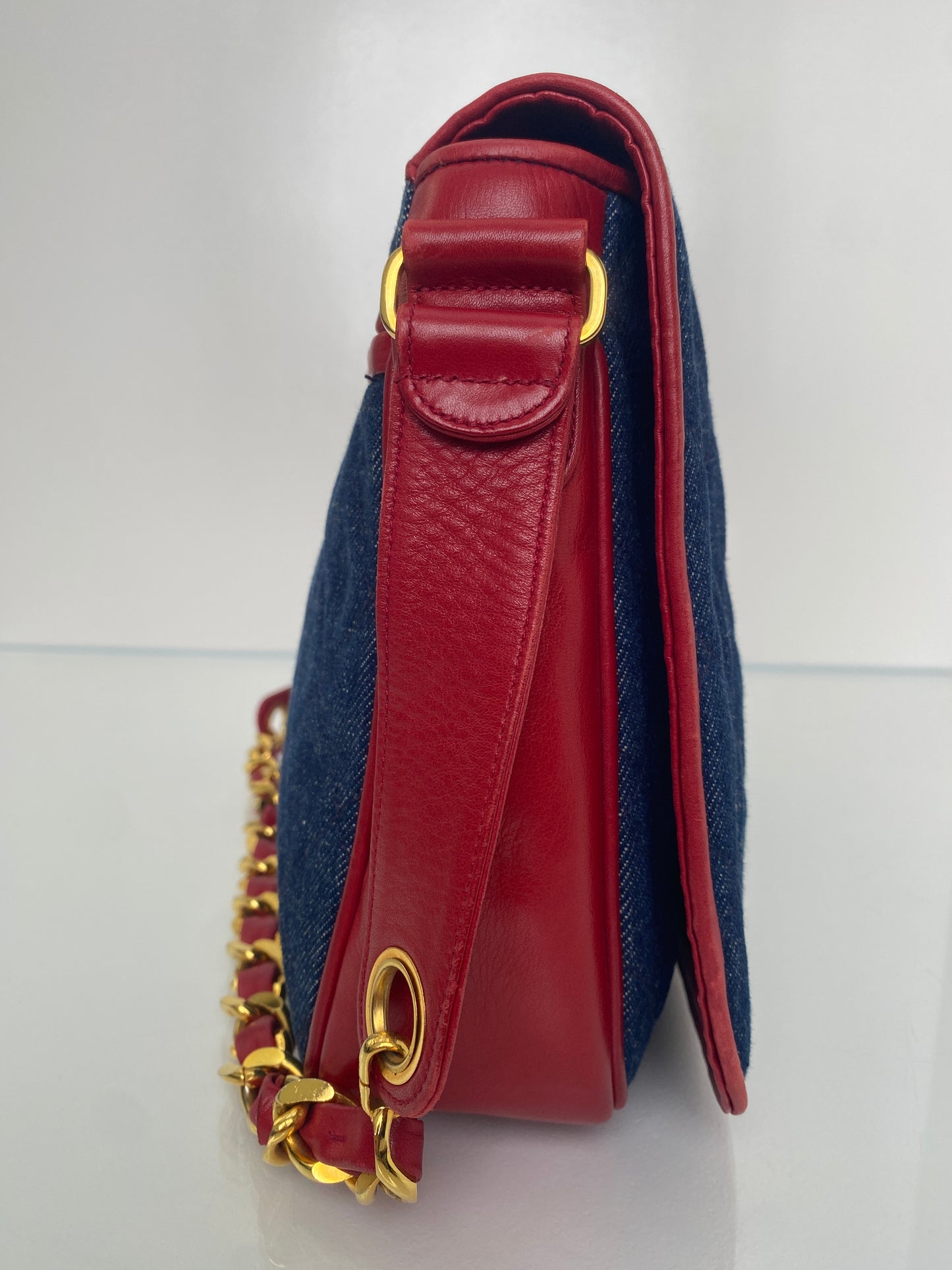 Chanel Blue & Red Denim & Leather Crossbody GHW