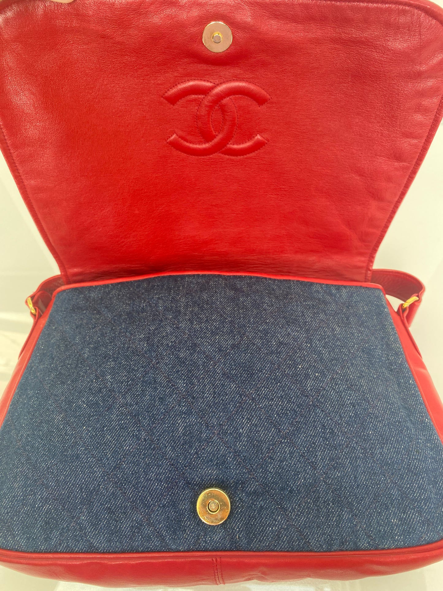 Chanel Blue & Red Denim & Leather Crossbody GHW