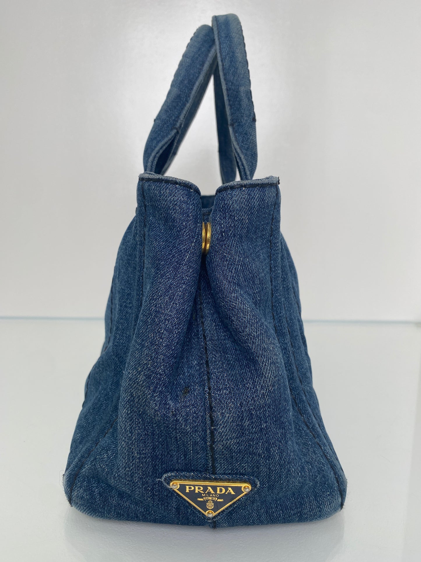 Prada Blue Denim Canapa Tote Bag GHW (As Is)
