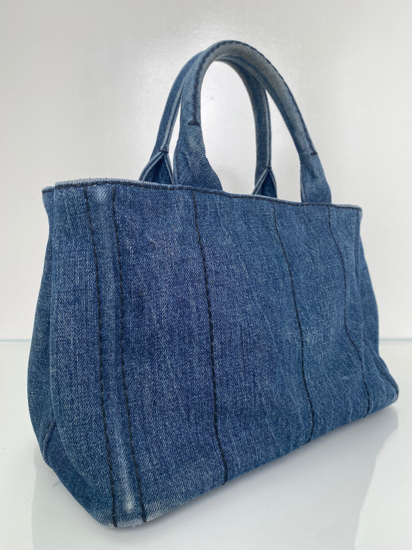 Prada Blue Denim Canapa Tote Bag GHW (As Is)