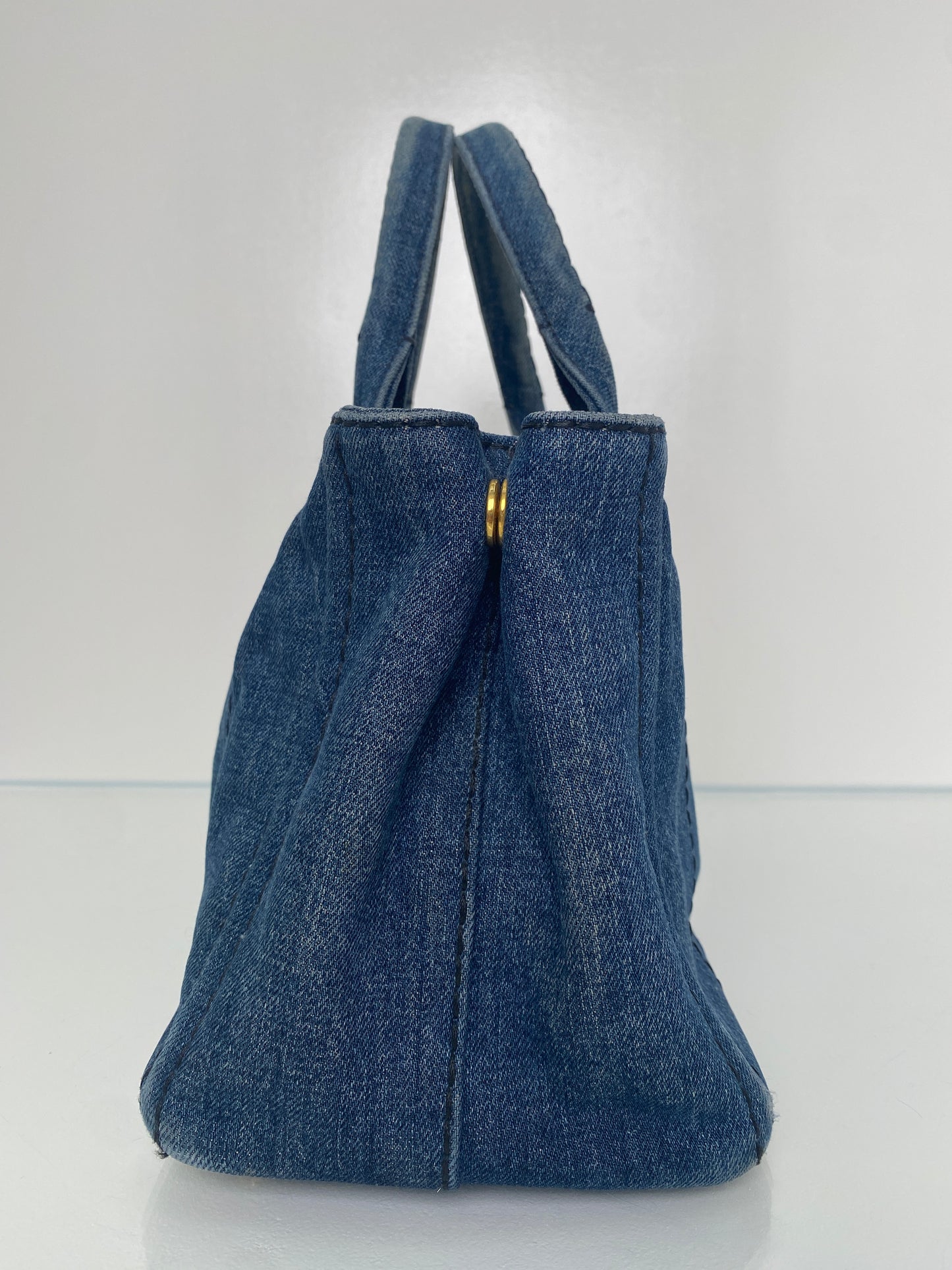 Prada Blue Denim Canapa Tote Bag GHW (As Is)