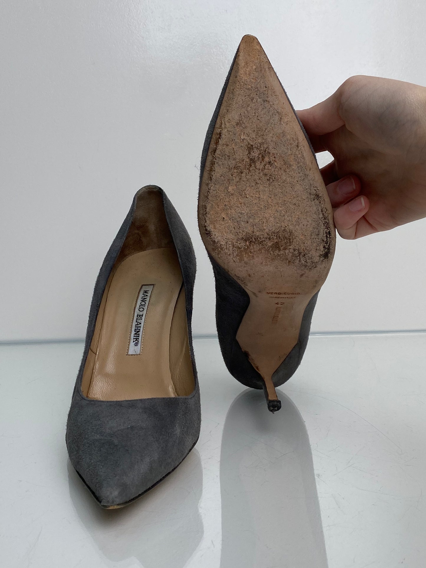 Manolo Blahnik Grey Suede Heels, 42
