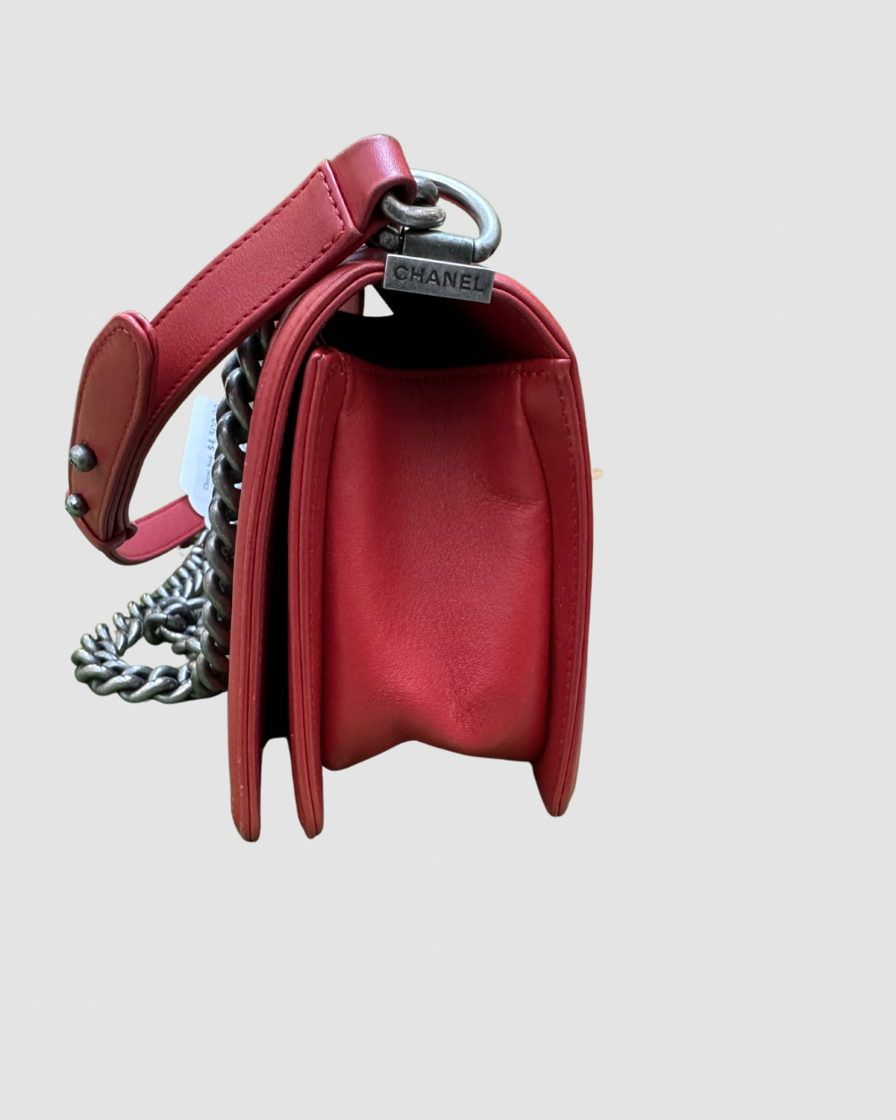 Chanel Red Chevron Lambskin Leather Medium Boy Bag RHW