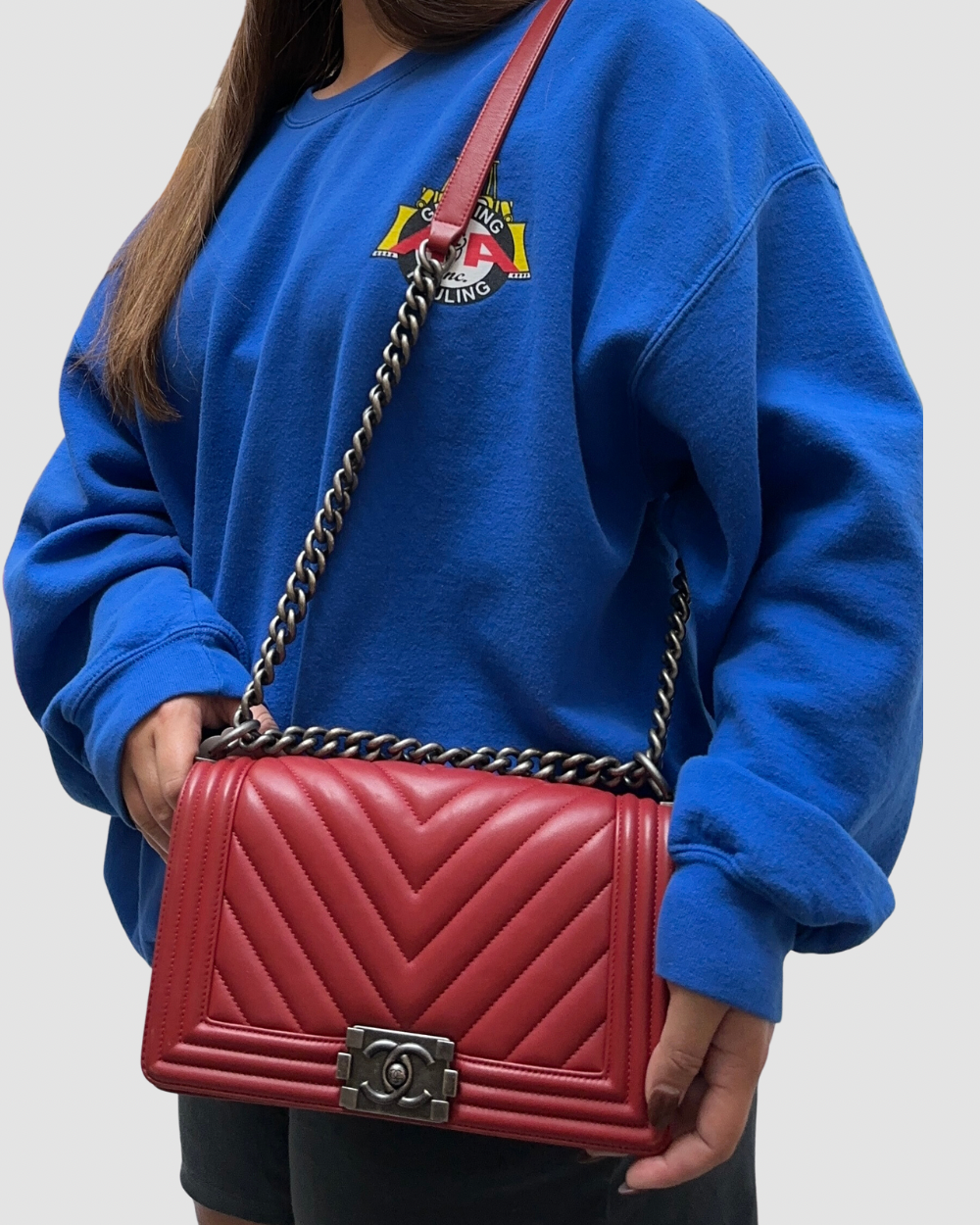 Chanel Red Chevron Lambskin Leather Medium Boy Bag RHW