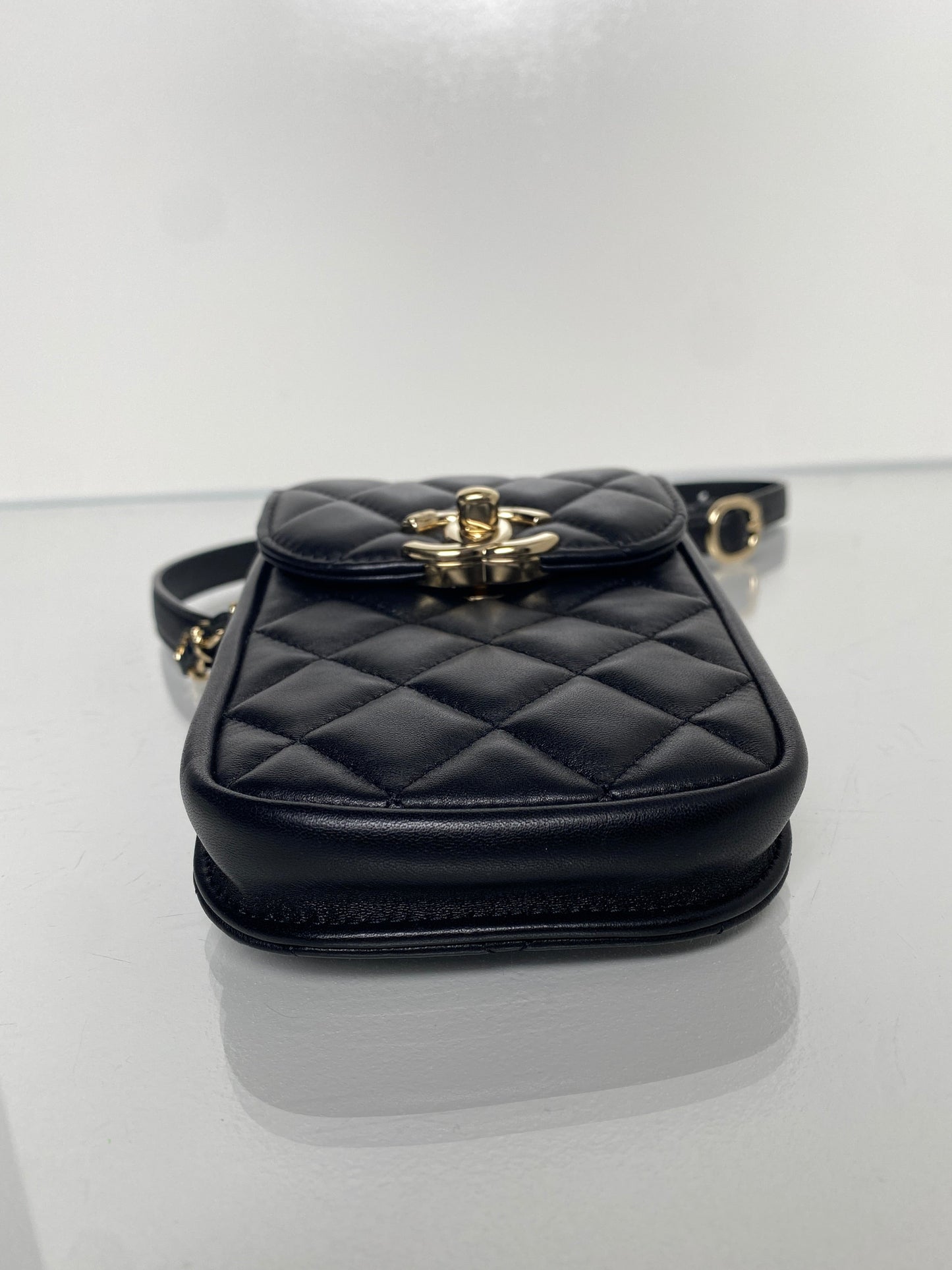 Chanel Black Lambskin Quilted Phone Holder