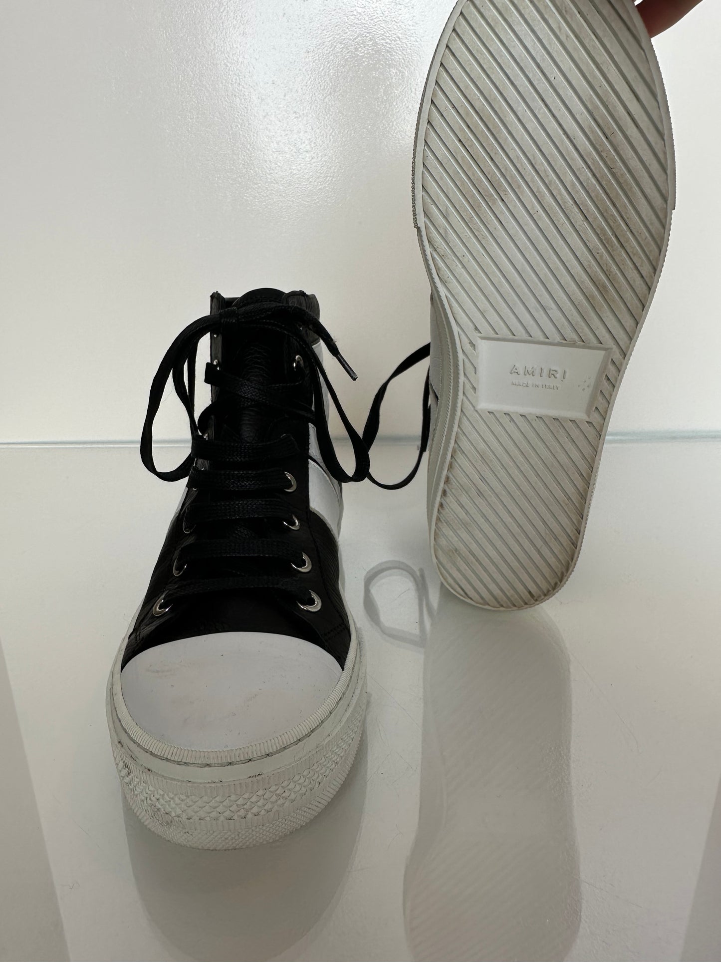 Amiri Sunset Black & White High Top Leather Sneakers, 38