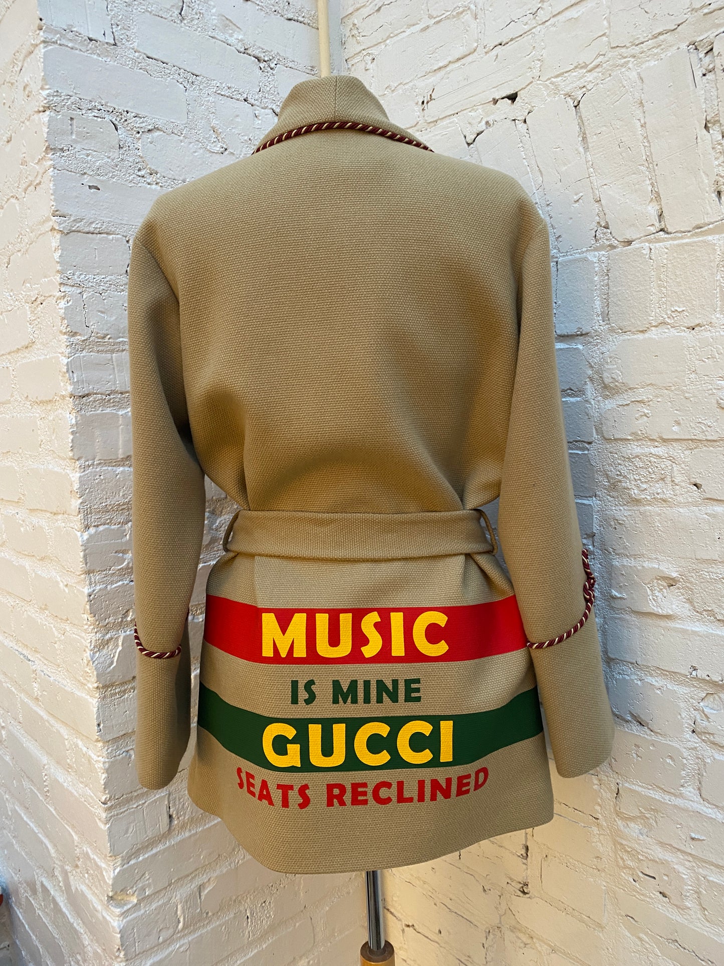 Gucci Centennial Tan, Red, & Green "Seats Reclined" Cardigan, 38