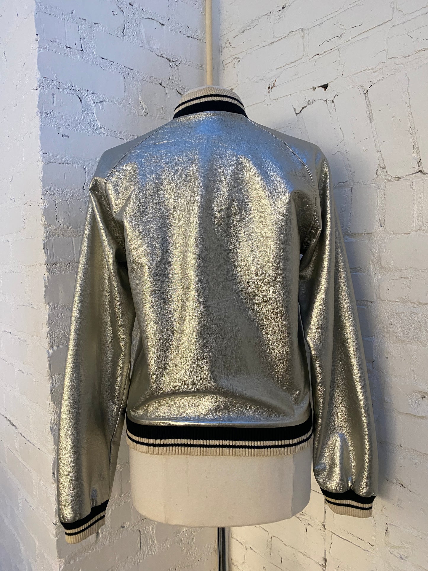 Saint Laurent Metallic Bomber Jacket, XS