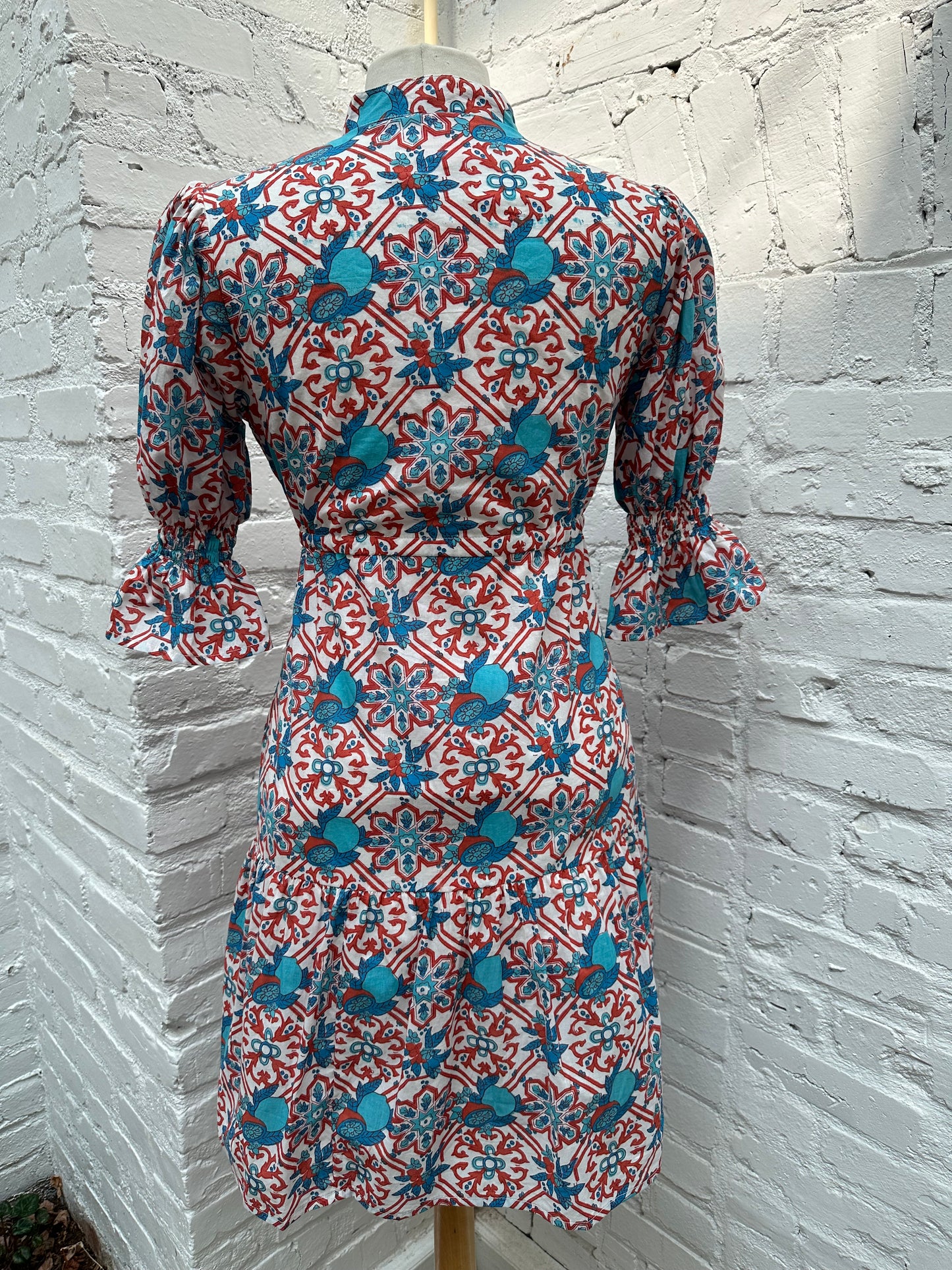 Victoria Dunn Blue, White & Red Floral Dress, XS