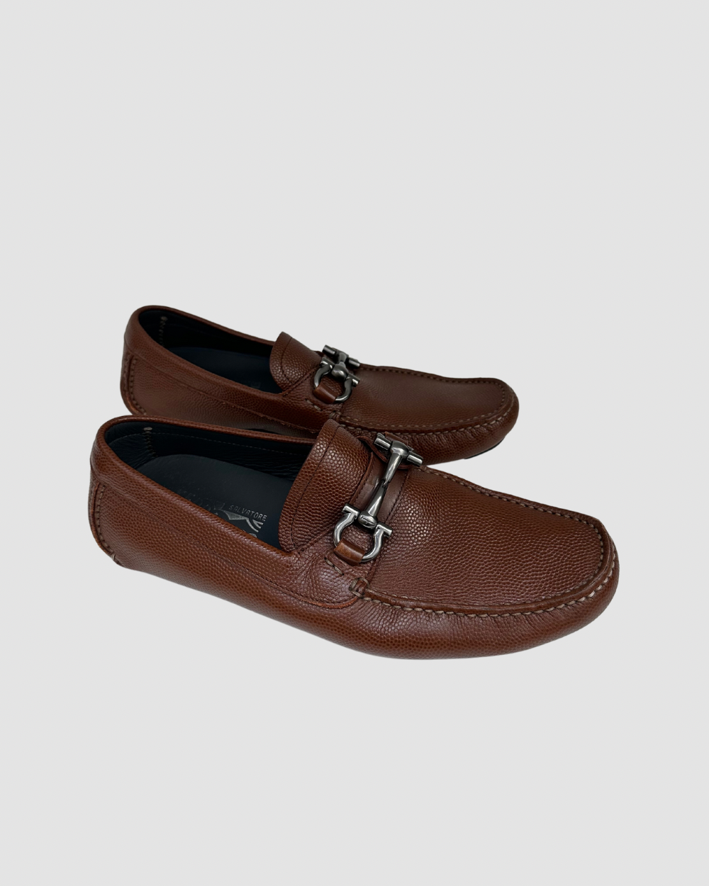 Salvatore Ferragamo Brown Leather Loafers, Mens 6.5