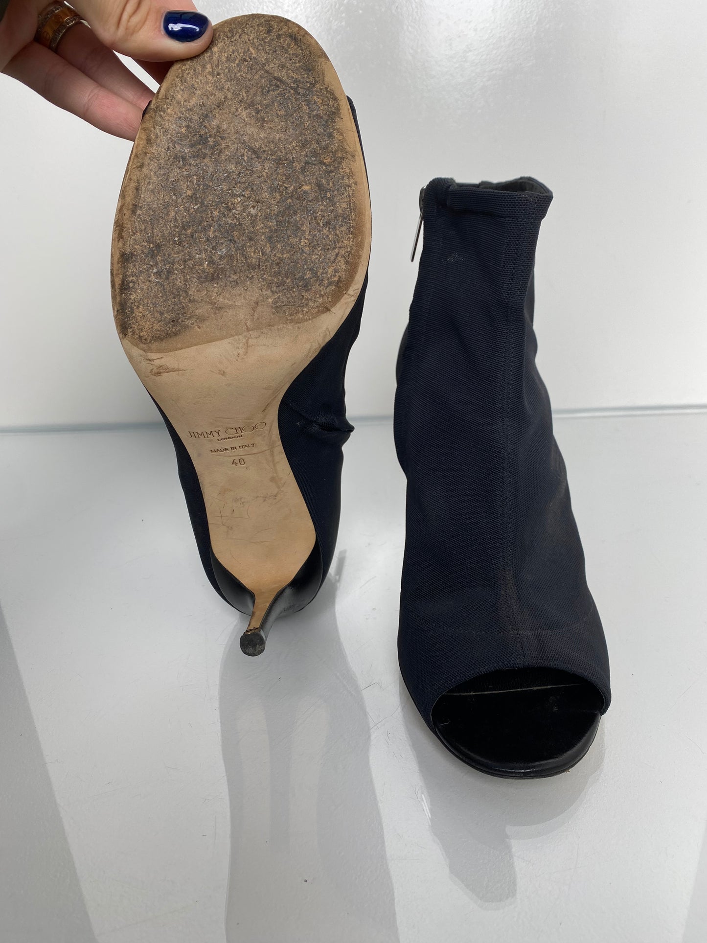 Jimmy Choo Black Mesh Peep Toe Heels, 40