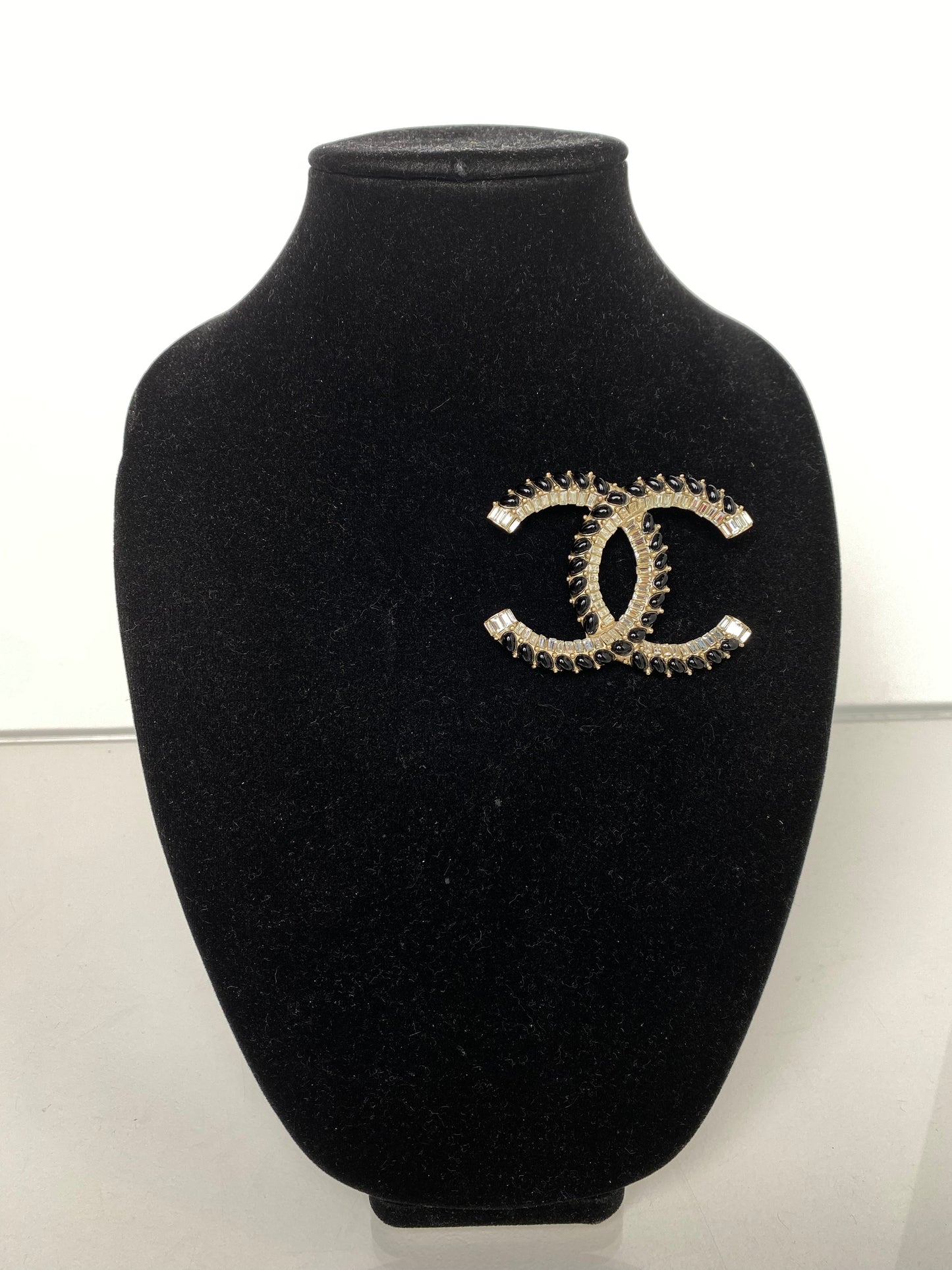 Chanel Oversized Black/Rhinestone Coco Mark Brooch
