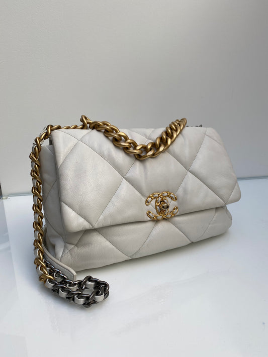 Chanel 19 White Large Flap Bag
