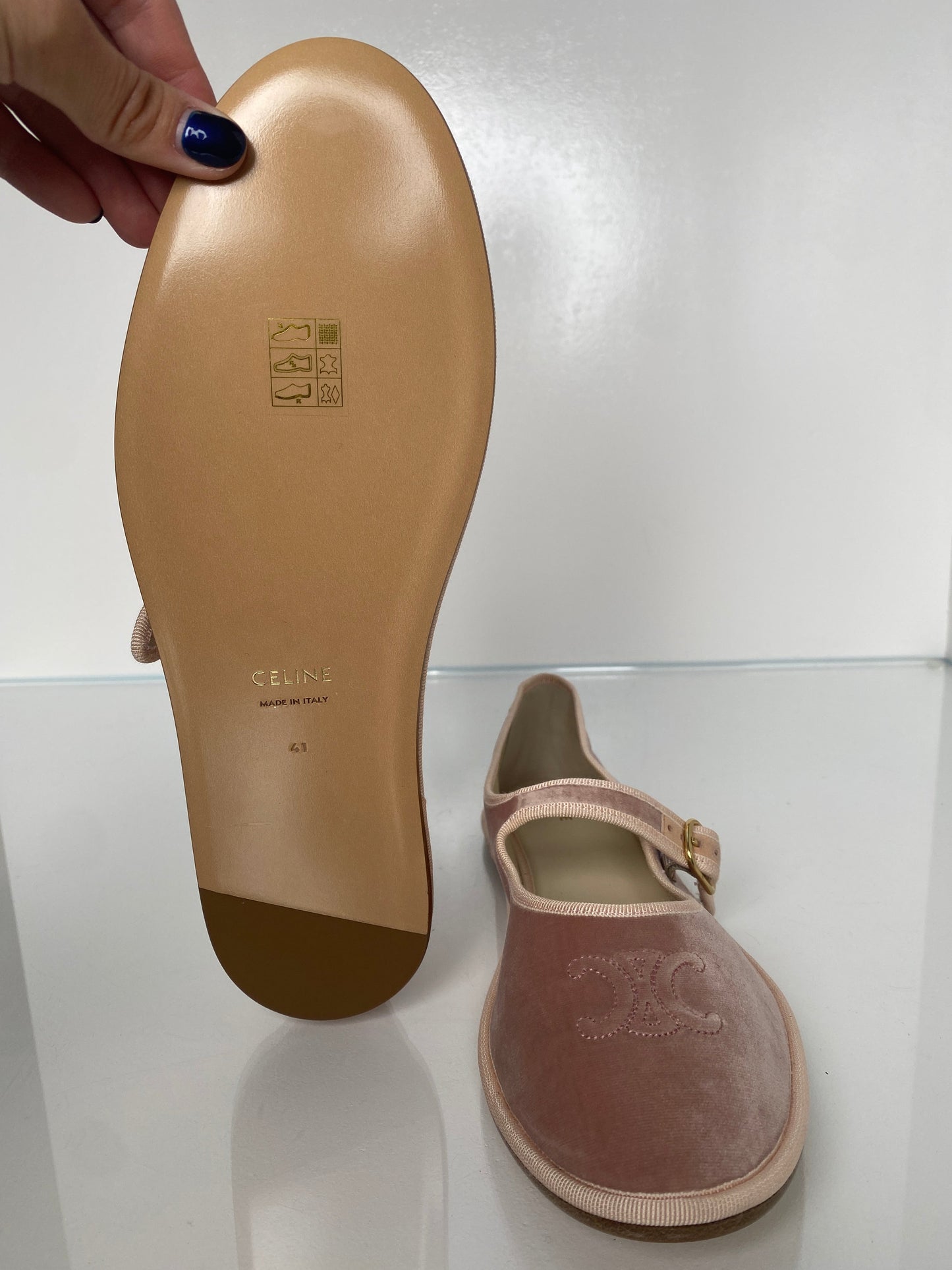 Celine Light Pink Eve Triomphe Mary-Jane Flats, 41