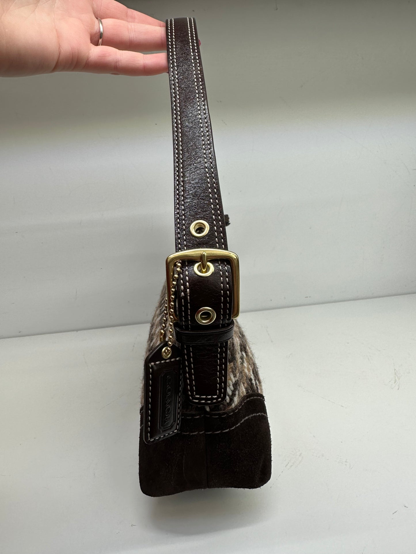 Coach Brown Tweed Houndstooth Shoulder Bag