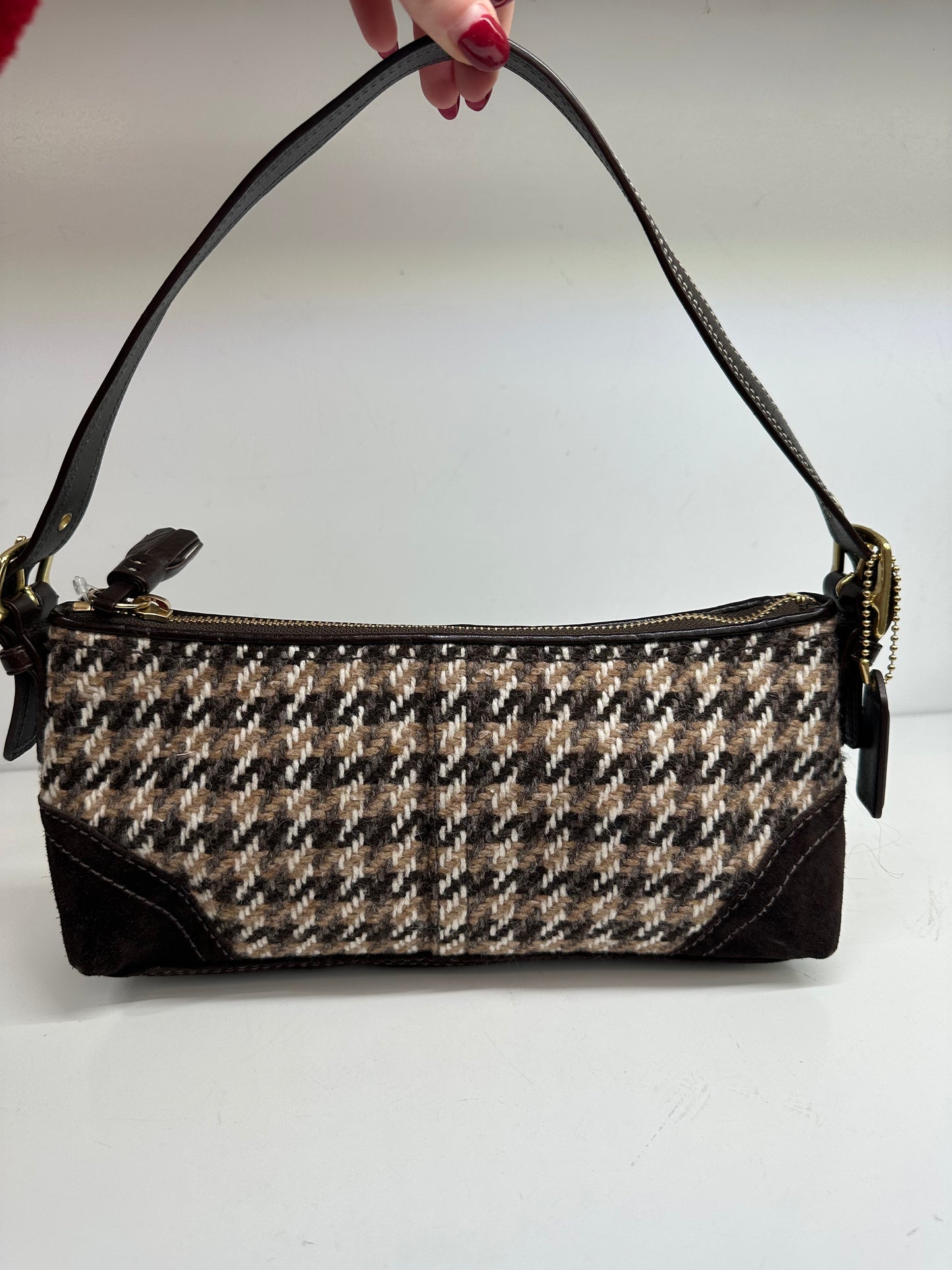 Coach Brown Tweed Houndstooth Shoulder Bag