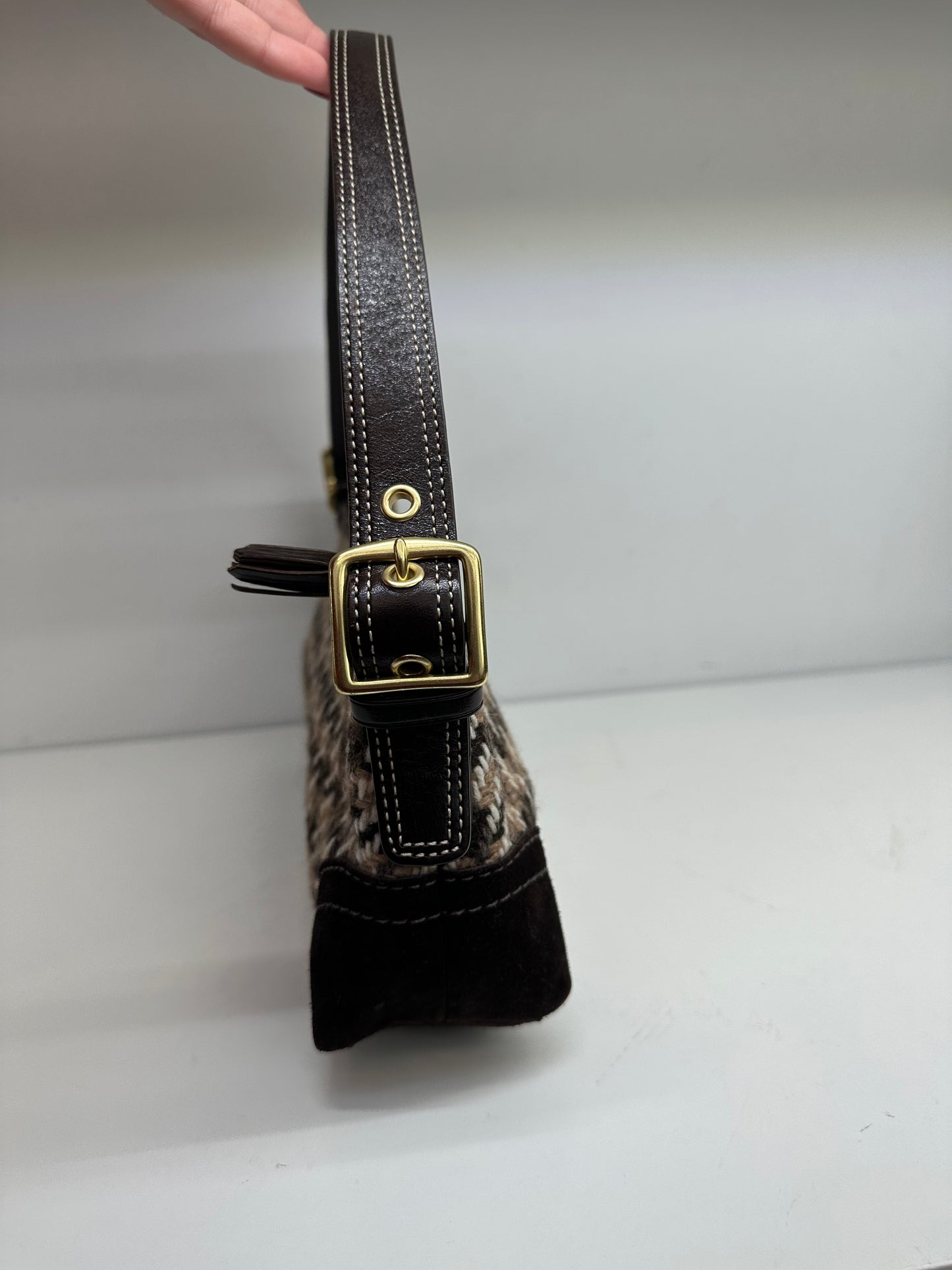 Coach Brown Tweed Houndstooth Shoulder Bag