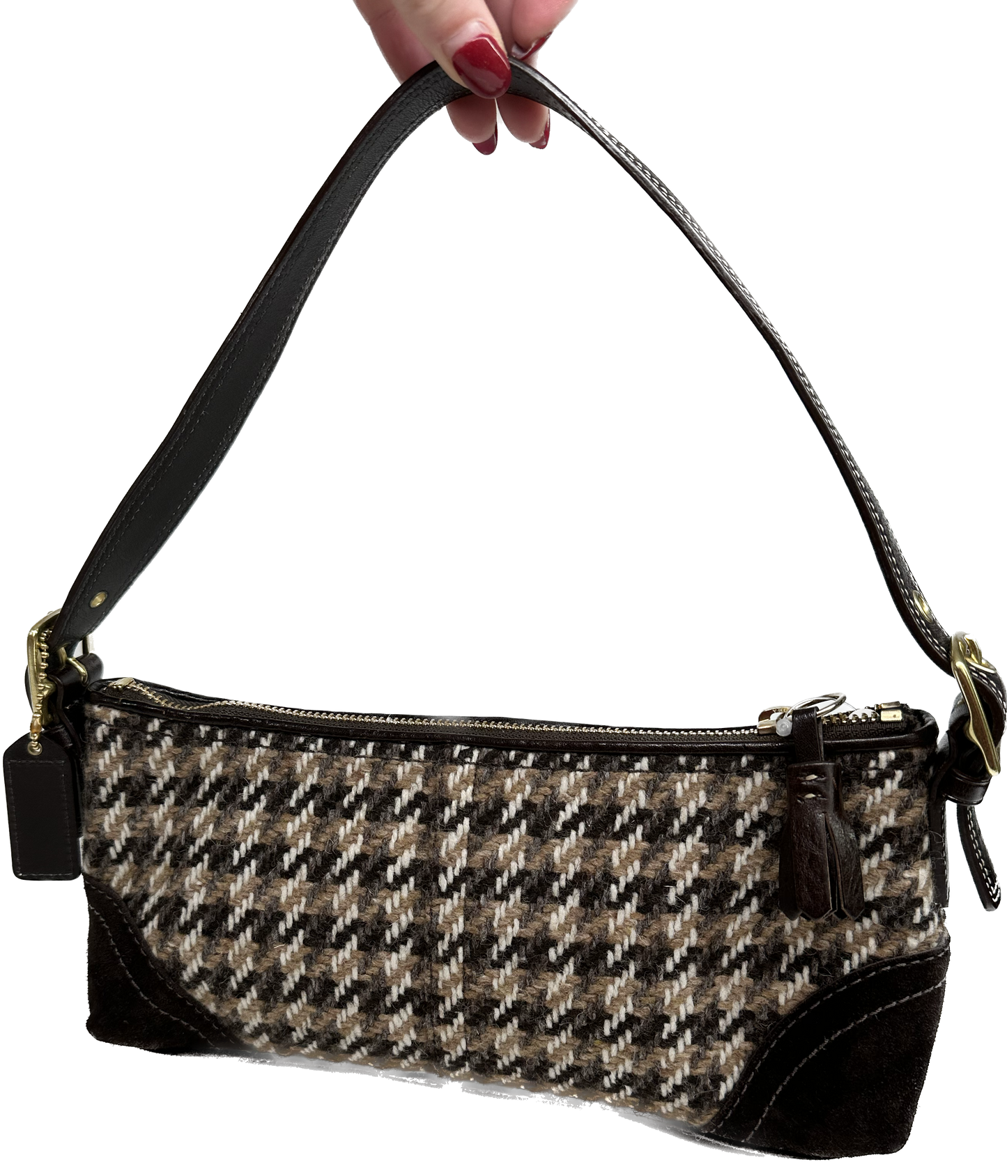 Coach Brown Tweed Houndstooth Shoulder Bag