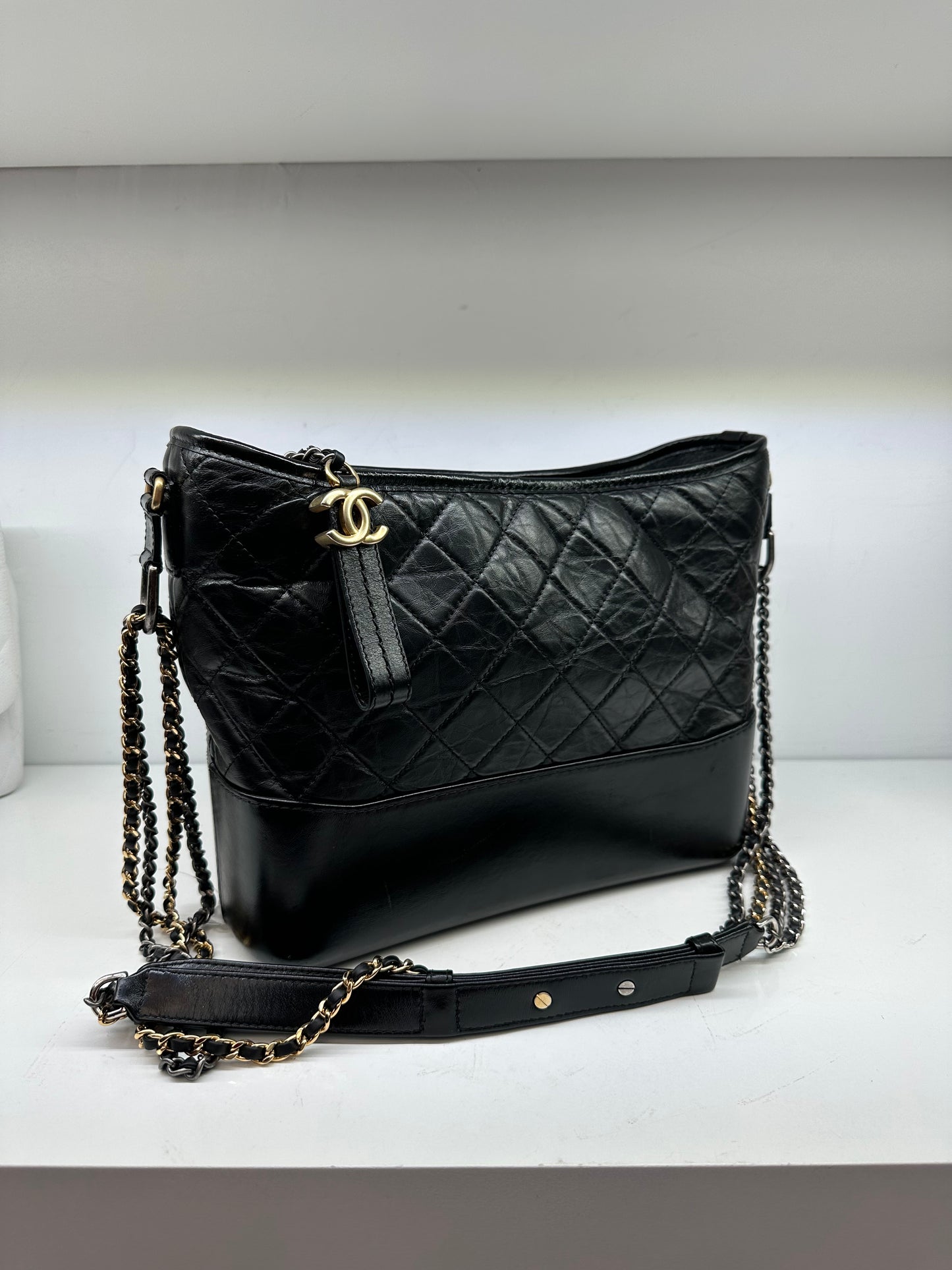 Chanel Black Calfskin Leather Medium Gabrielle Bag