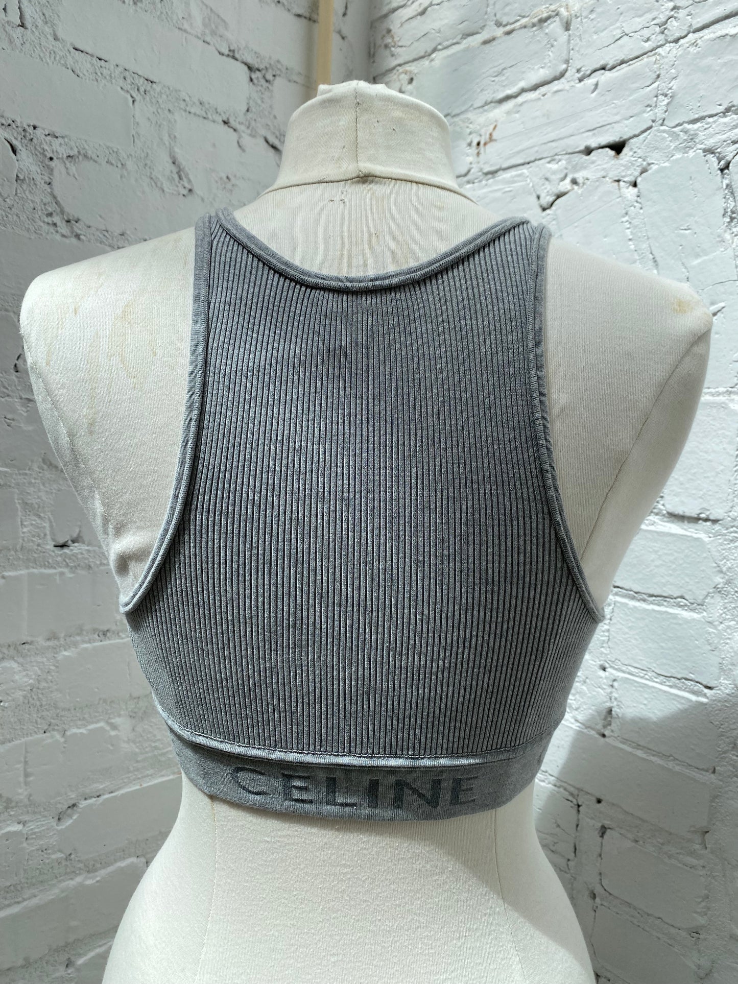 Celine Gray Ribbed Cropped Tank, M