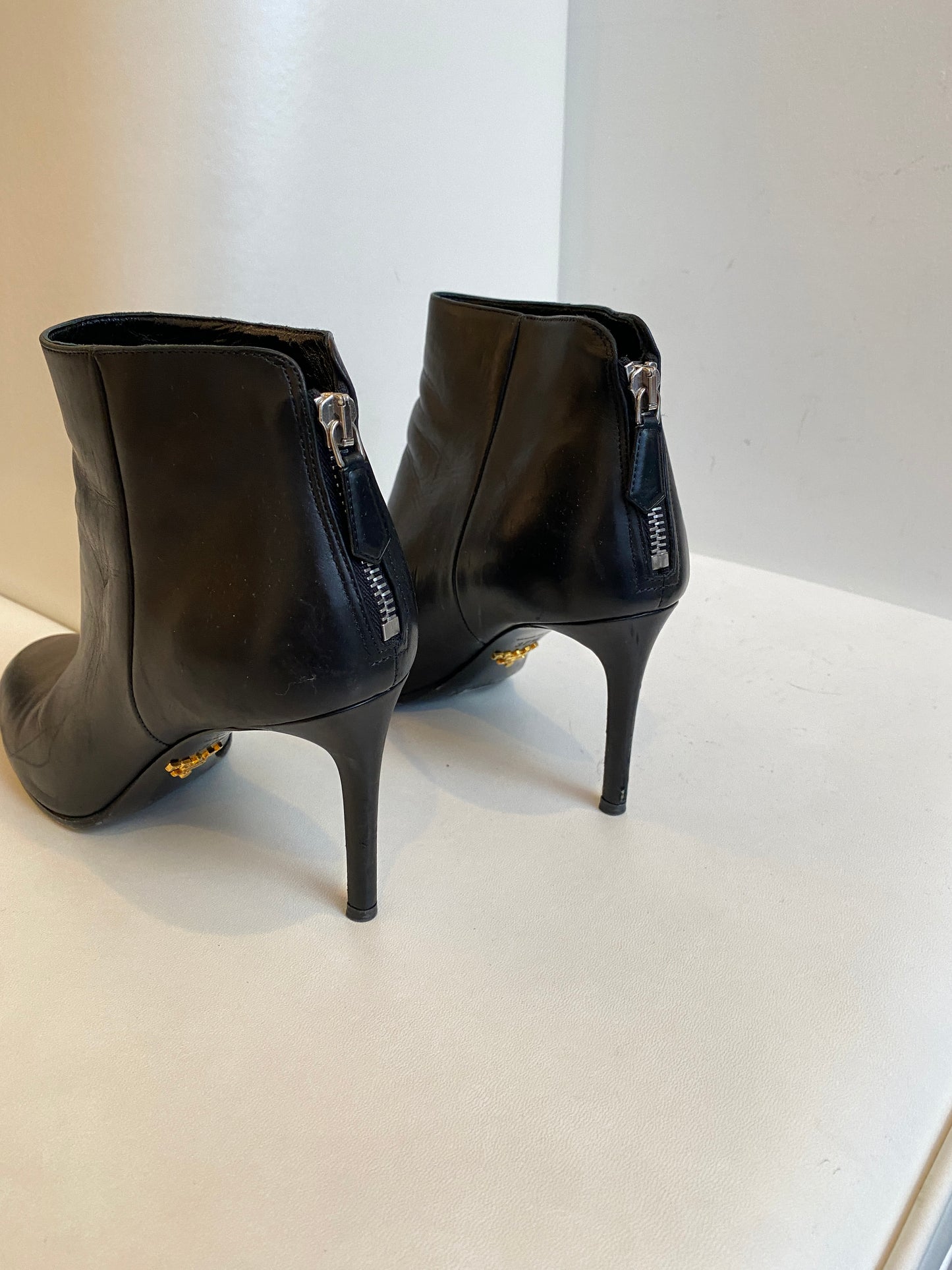 Prada black leather booties