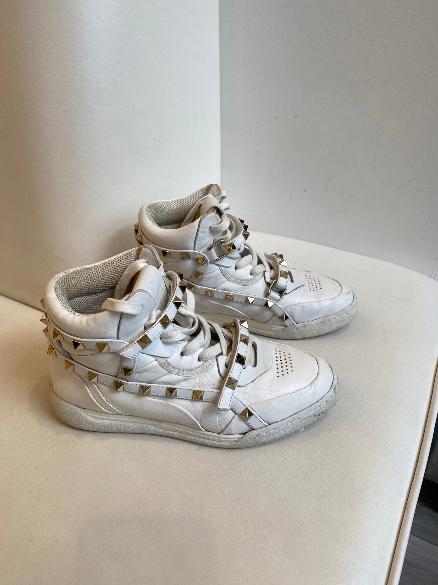 Valentino White Rockstud Hightop Sneakers