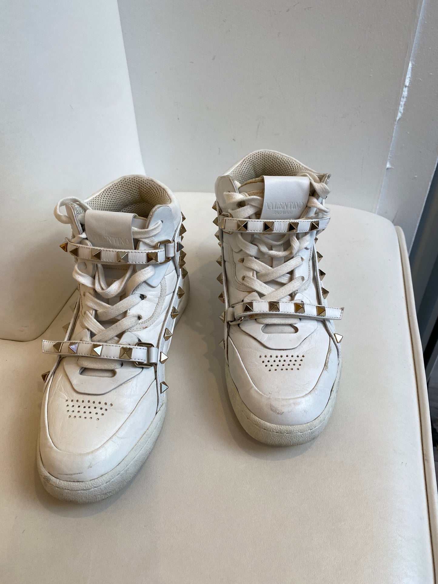 Valentino White Rockstud Hightop Sneakers