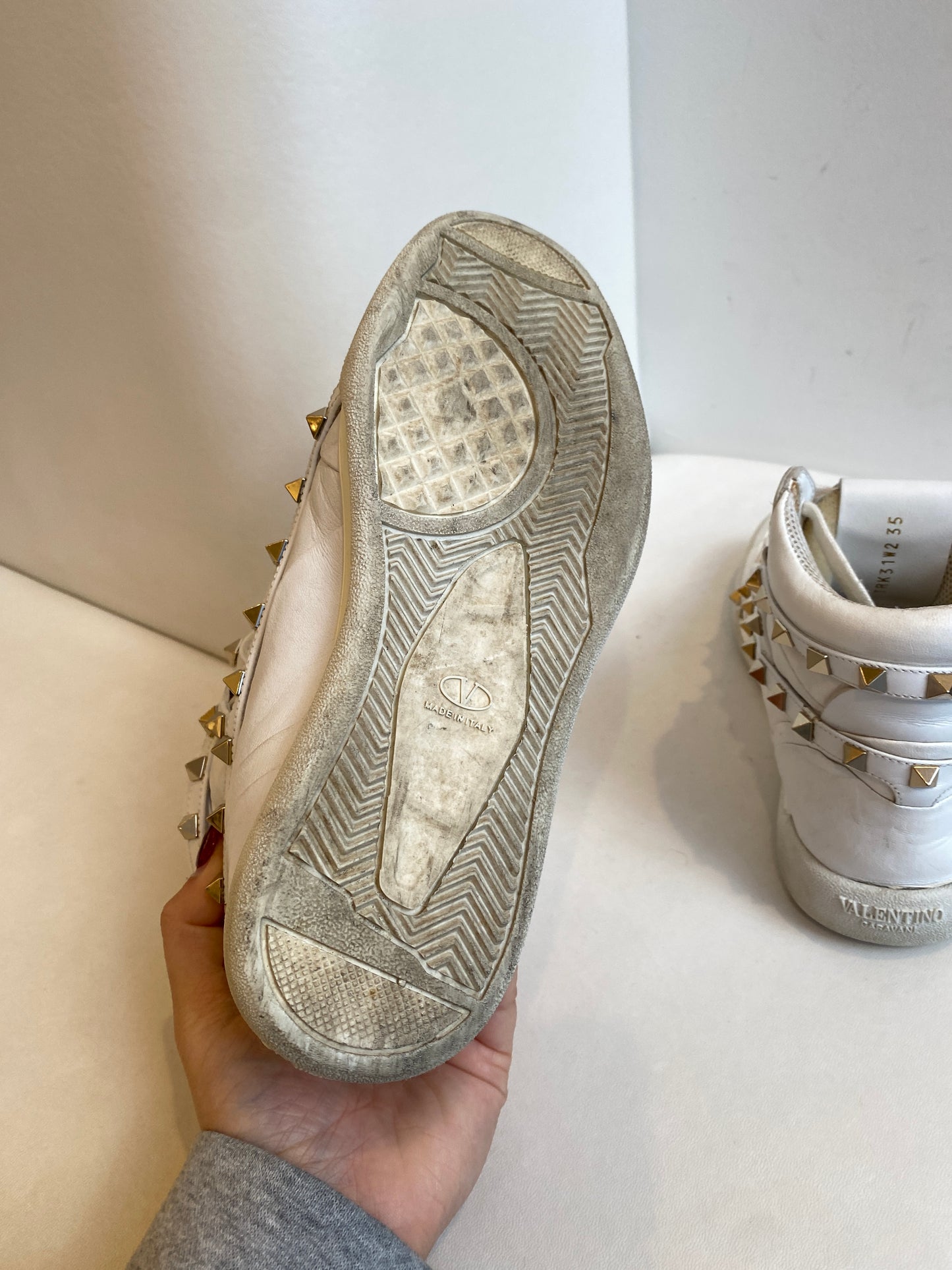Valentino White Rockstud Hightop Sneakers