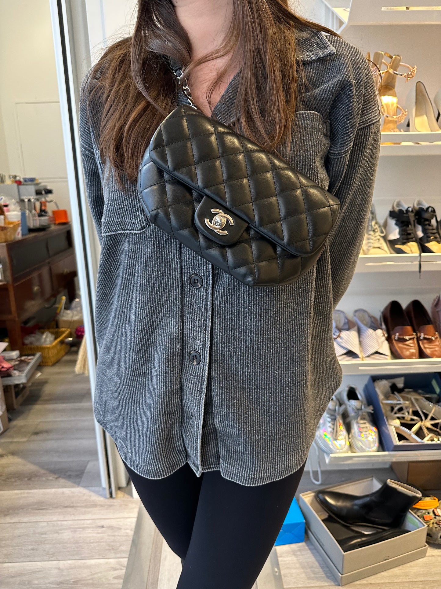 Chanel Black Lambskin Bum Bag SHW