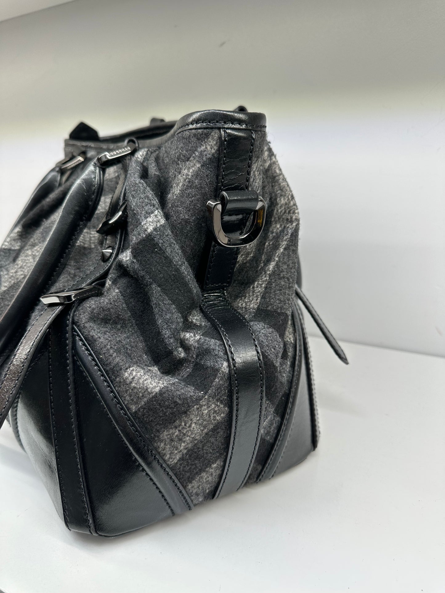 Burberry Grey & Black Tartan Shoulder Bag
