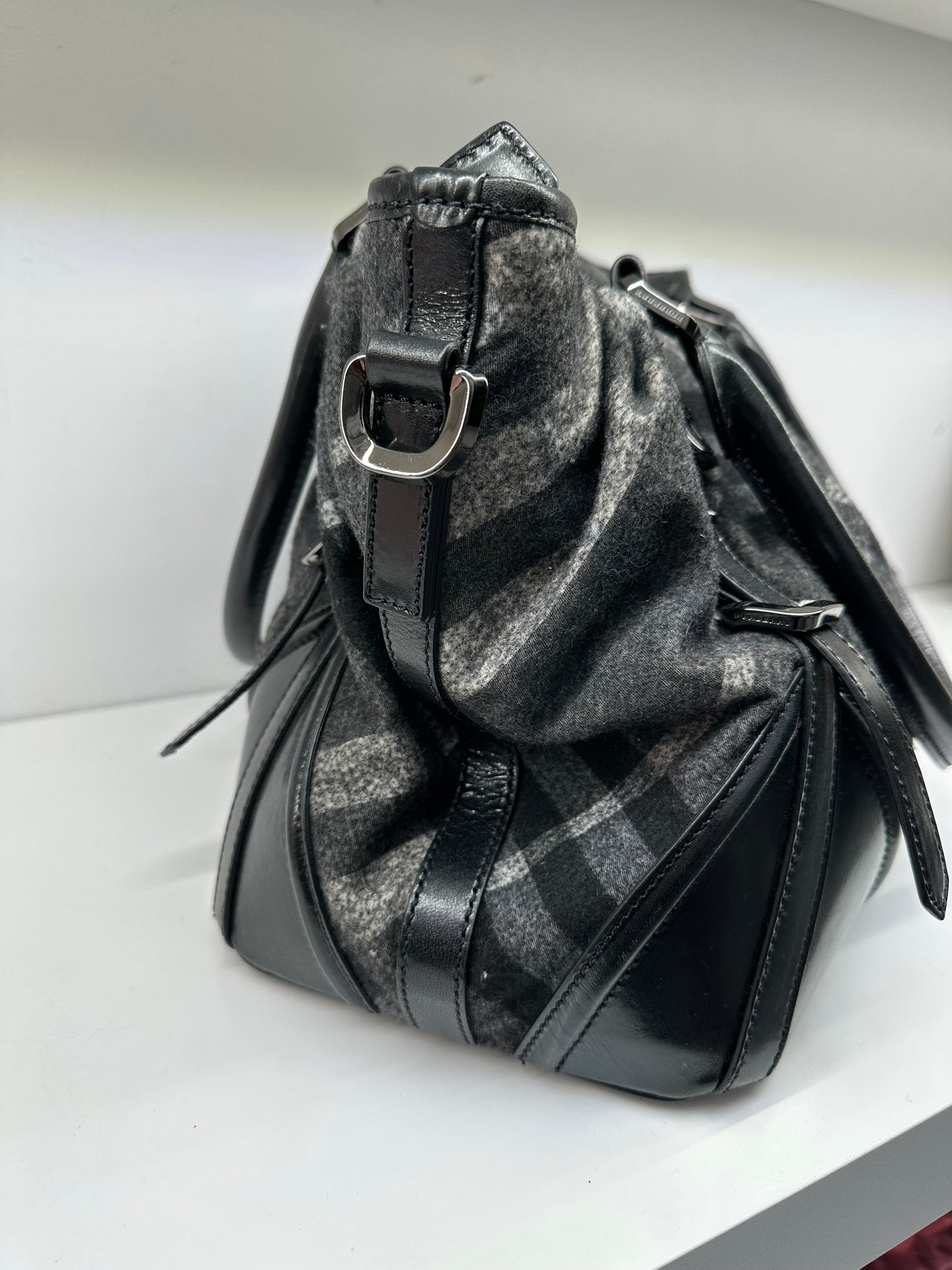 Burberry Grey & Black Tartan Shoulder Bag