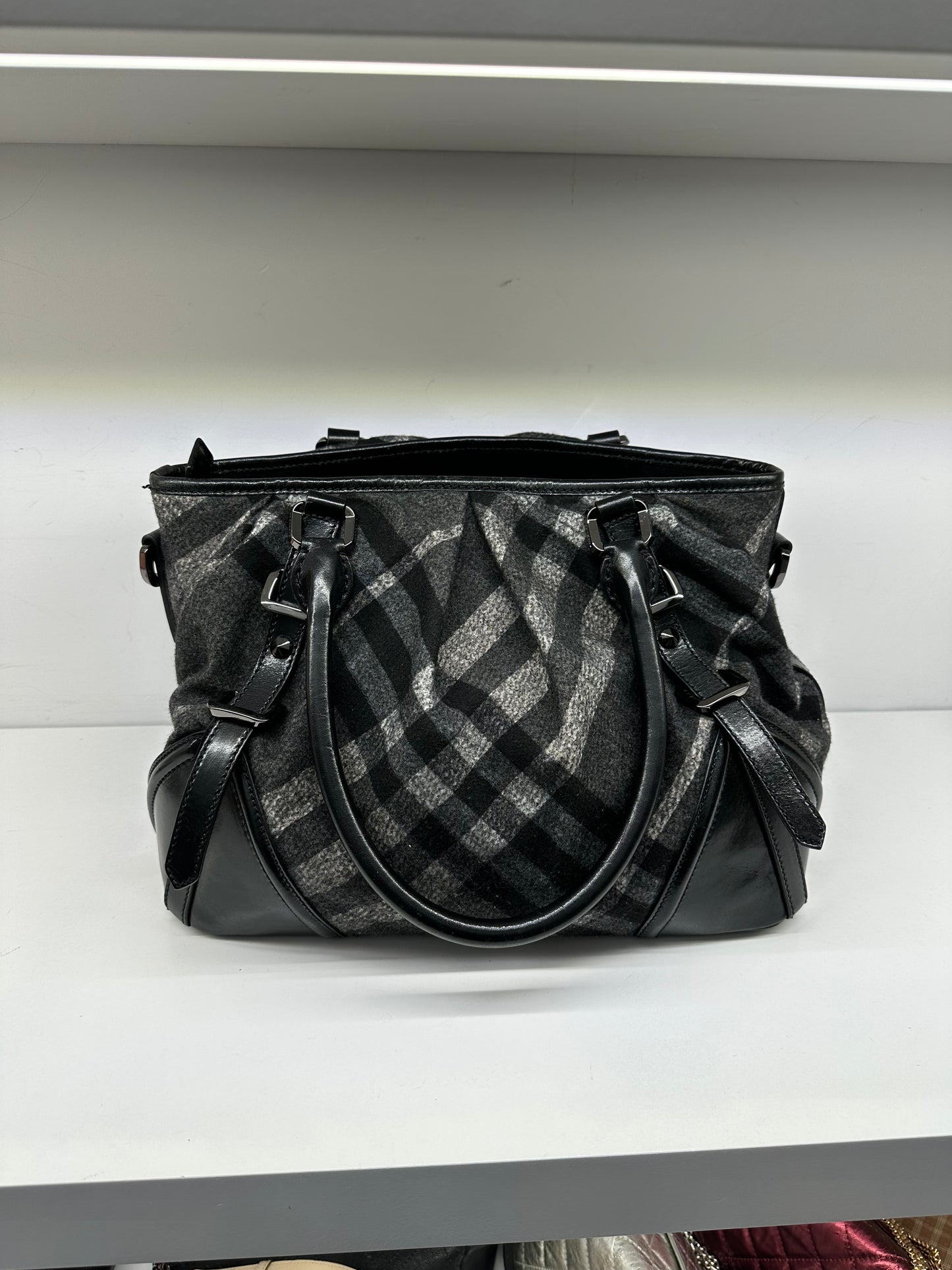 Burberry Grey & Black Tartan Shoulder Bag