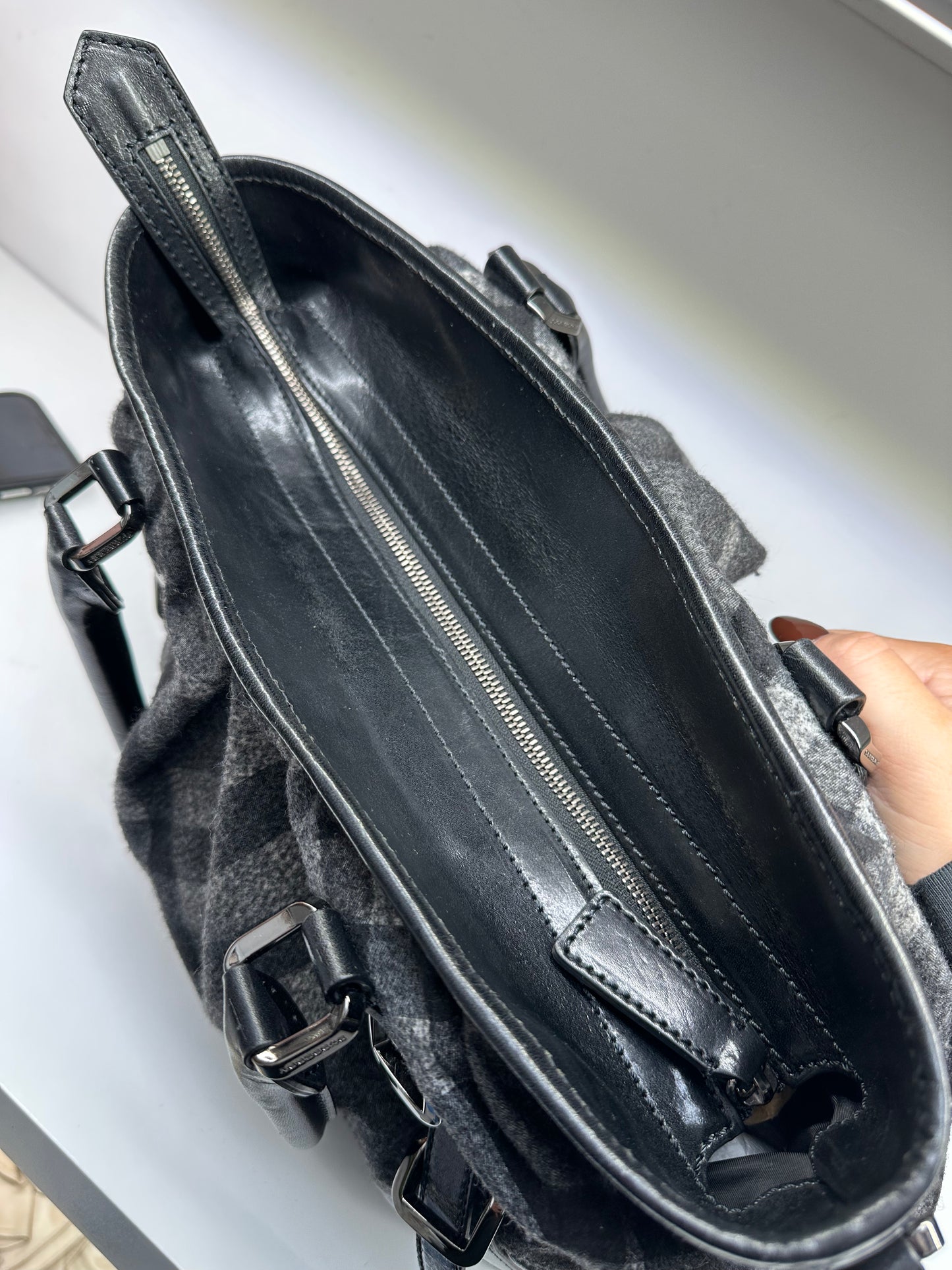 Burberry Grey & Black Tartan Shoulder Bag