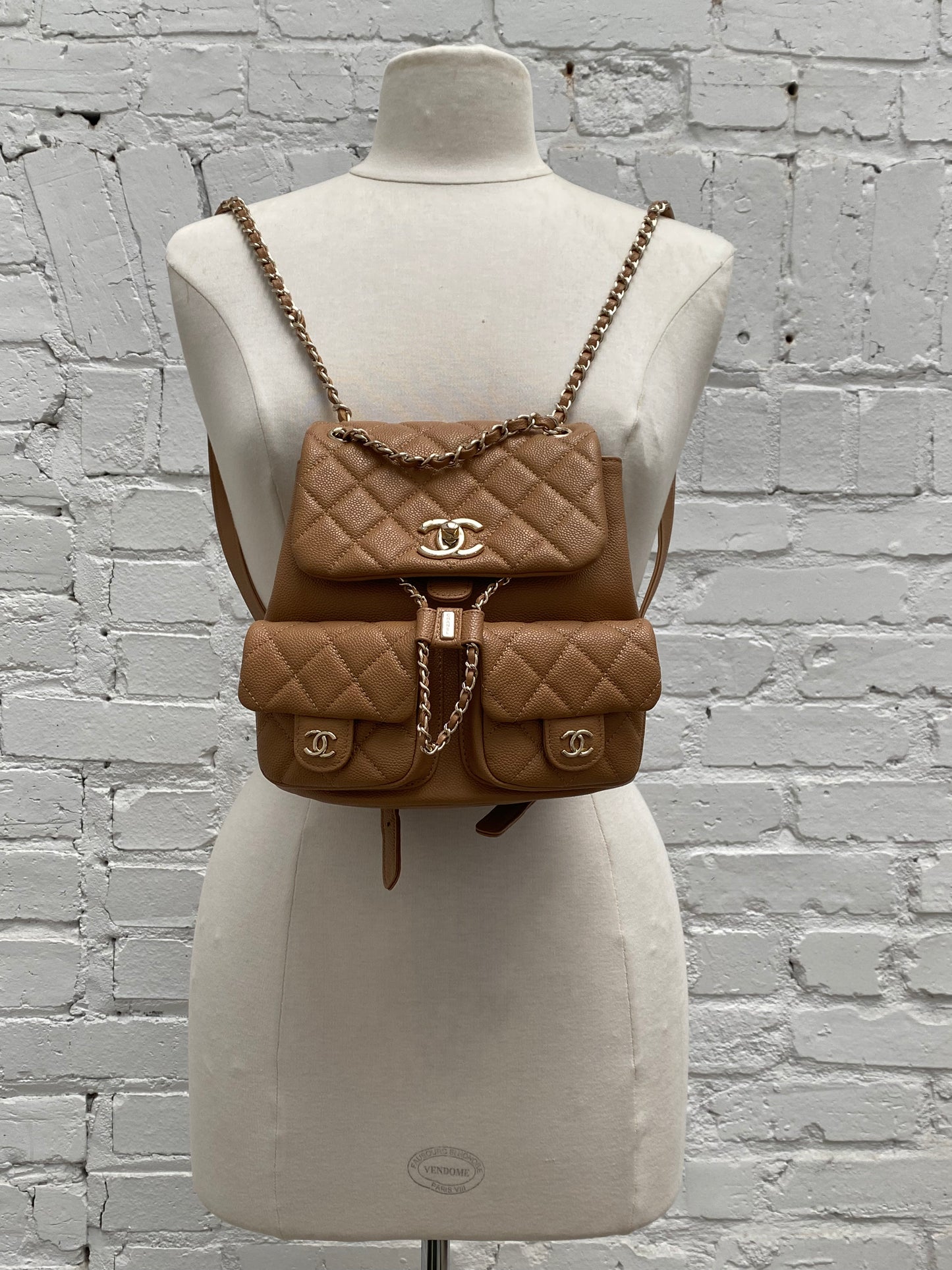 Chanel Caramel Duma Pockets Drawstring Caviar Backpack GHW