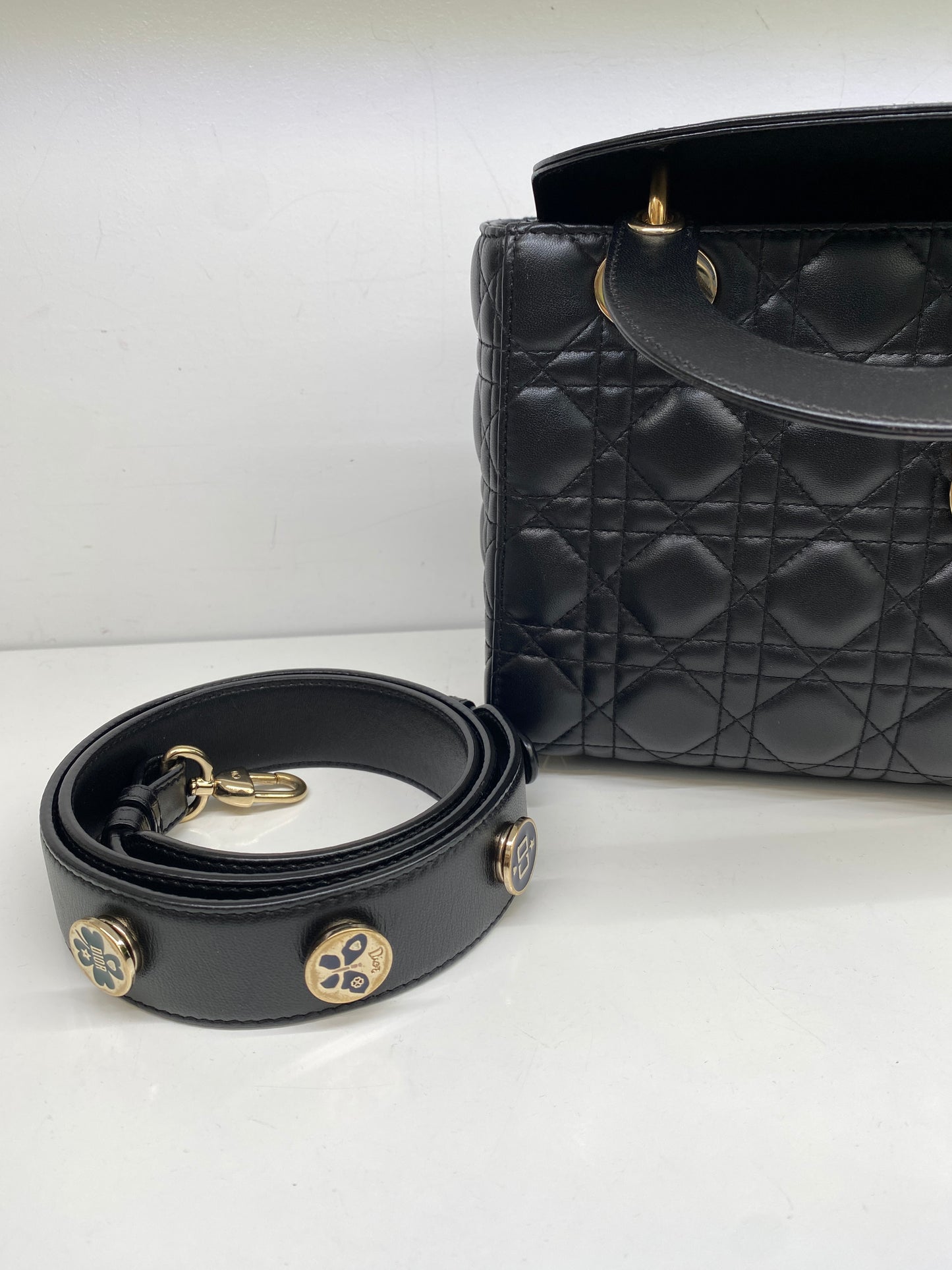Christian Dior Lady Dior Small Black Lambskin/Cream Interior