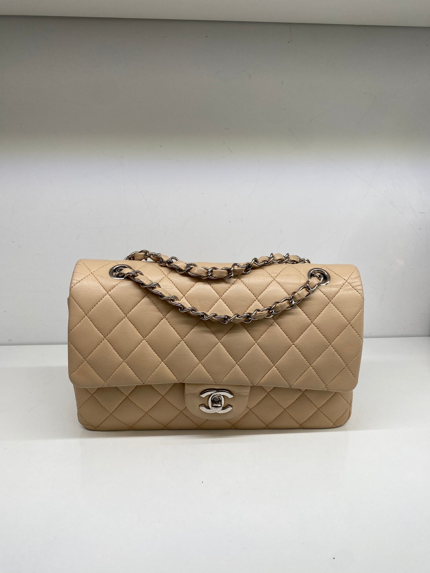 Chanel Medium Double Flap Beige Lambskin SHW