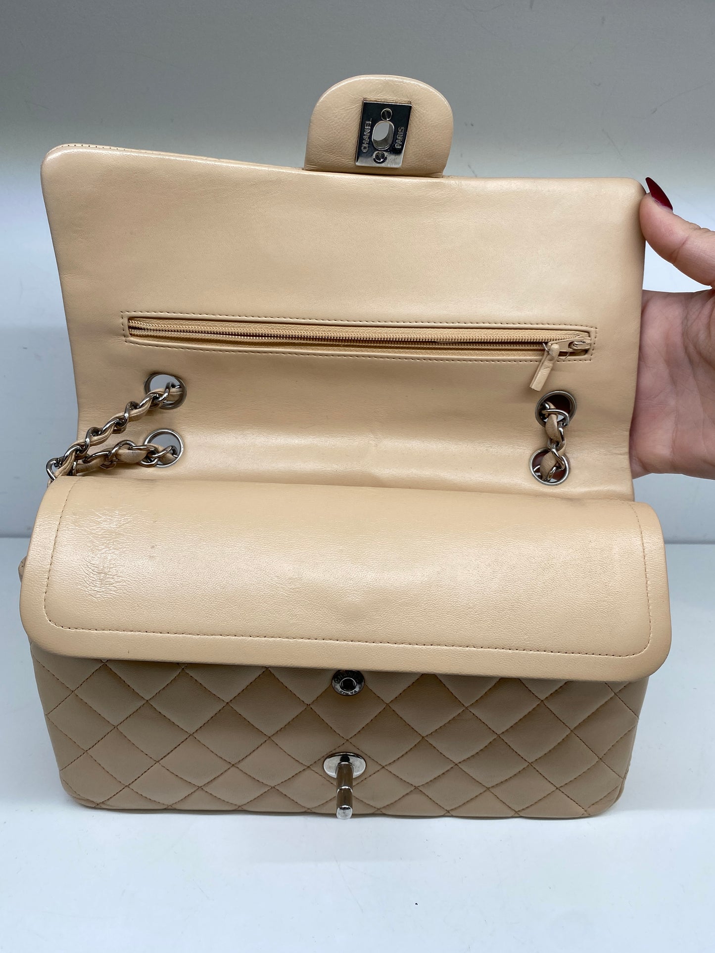 Chanel Medium Double Flap Beige Lambskin SHW
