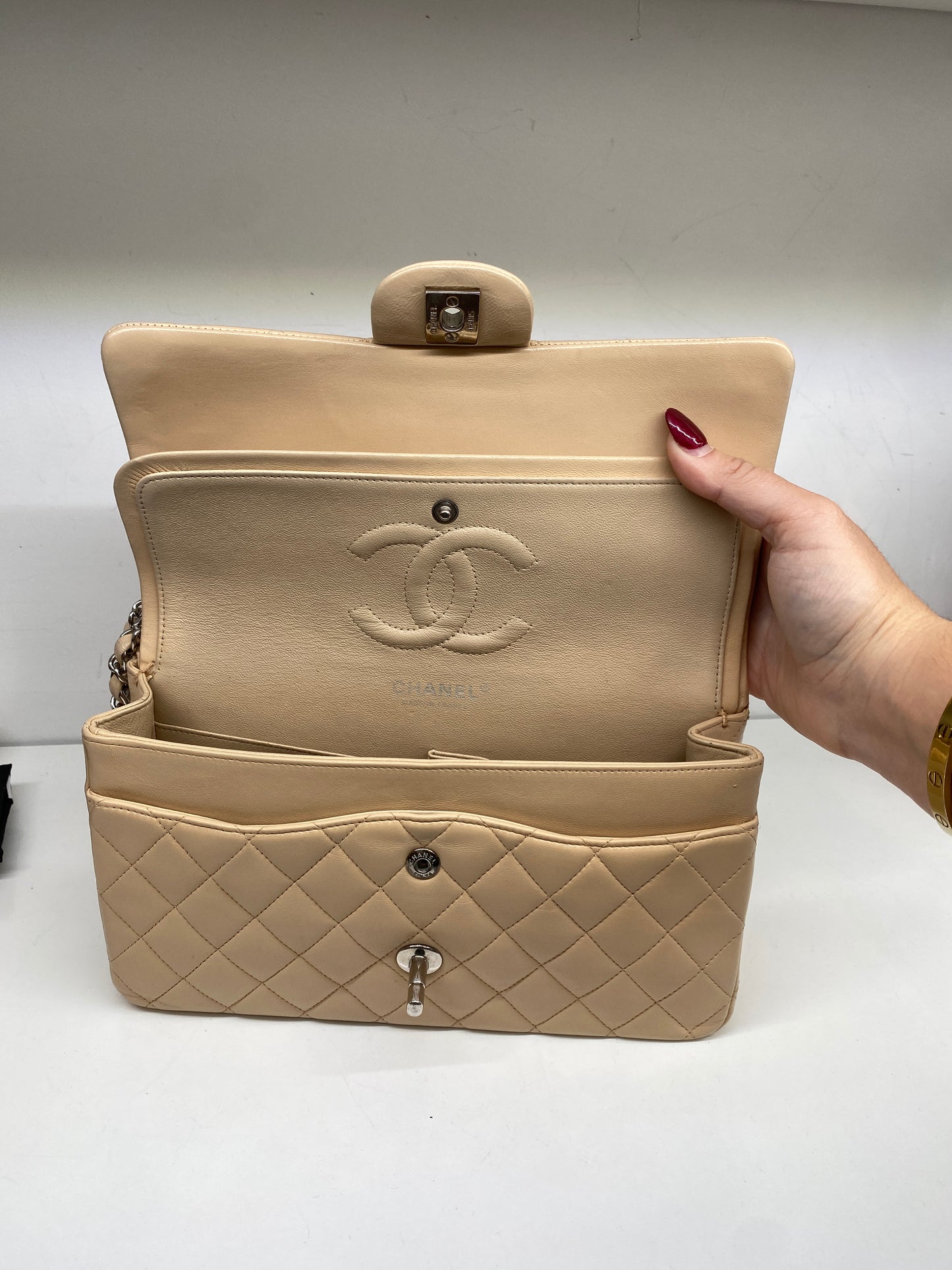 Chanel Medium Double Flap Beige Lambskin SHW